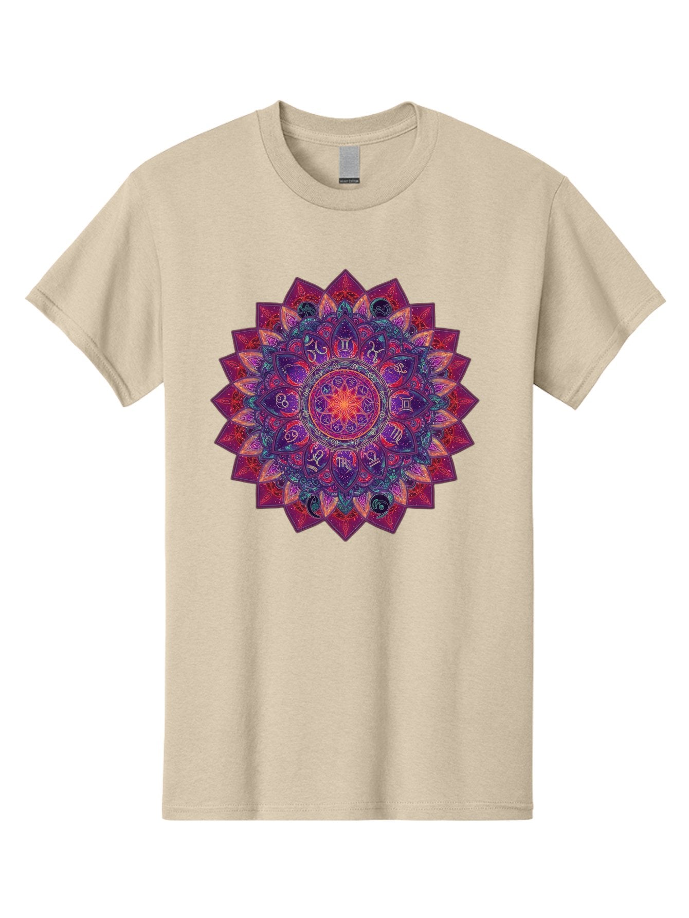 Zodiac-Mandala-2 Men'S Graphic Tee, 100% Cotton, Comfortable Casual Summer Wear, Machine Washable, Zodiac Signs, Astrology Symbols, Mandala Art, Spiritual Design, Mystical Patterns, Colorful Mandala, Intricate Details, Symbolic Representation, Bae339