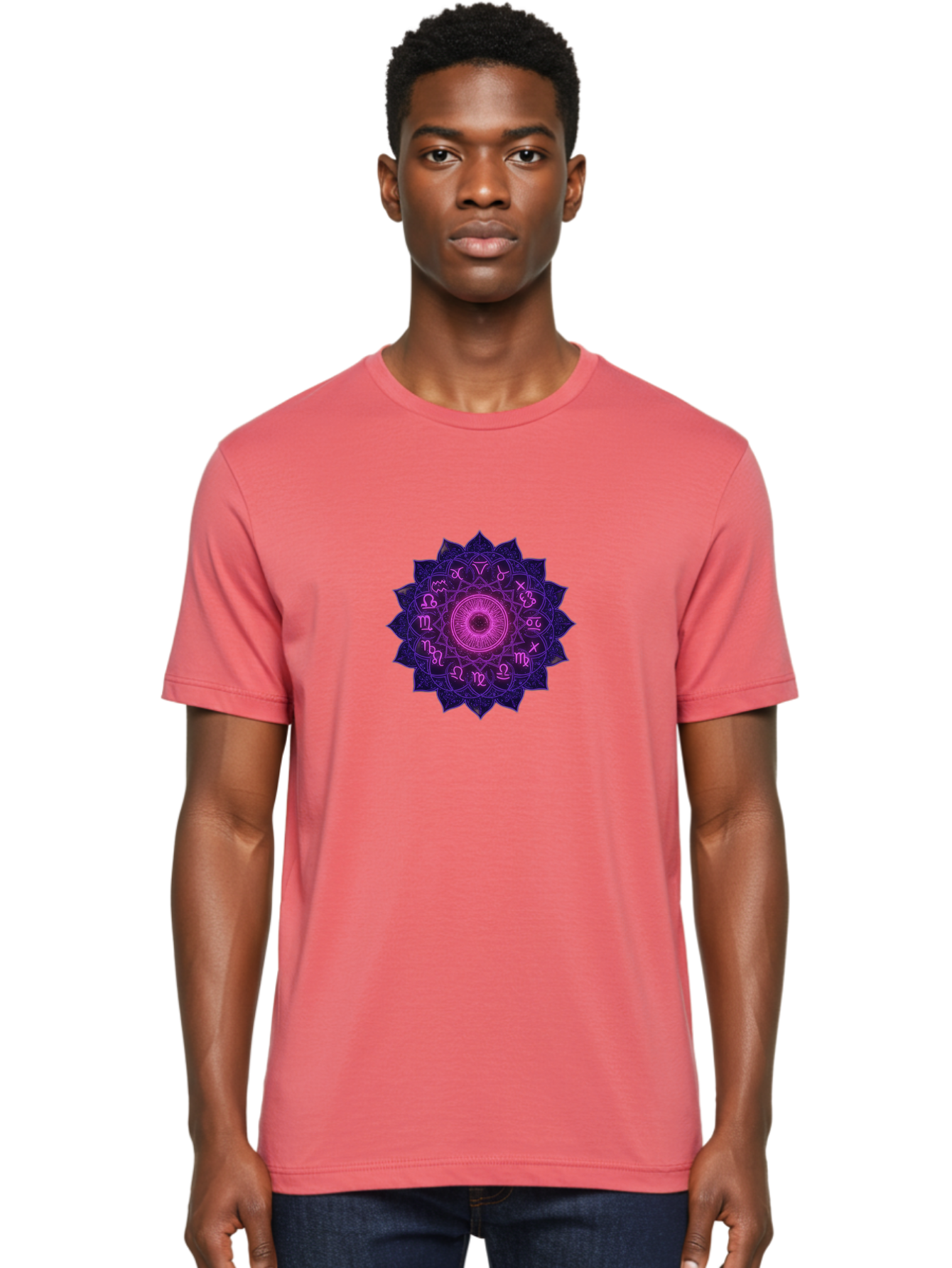 Zodiac-Mandala Men'S Graphic Tee, 100% Cotton, Comfortable Casual Summer Wear, Machine Washable, Zodiac Signs, Astrology Symbols, Mystical Art, Spiritual Design, Mandala Pattern, Purple And Pink Hues, Symbolic Representation, Horoscope Signs Bae340 26