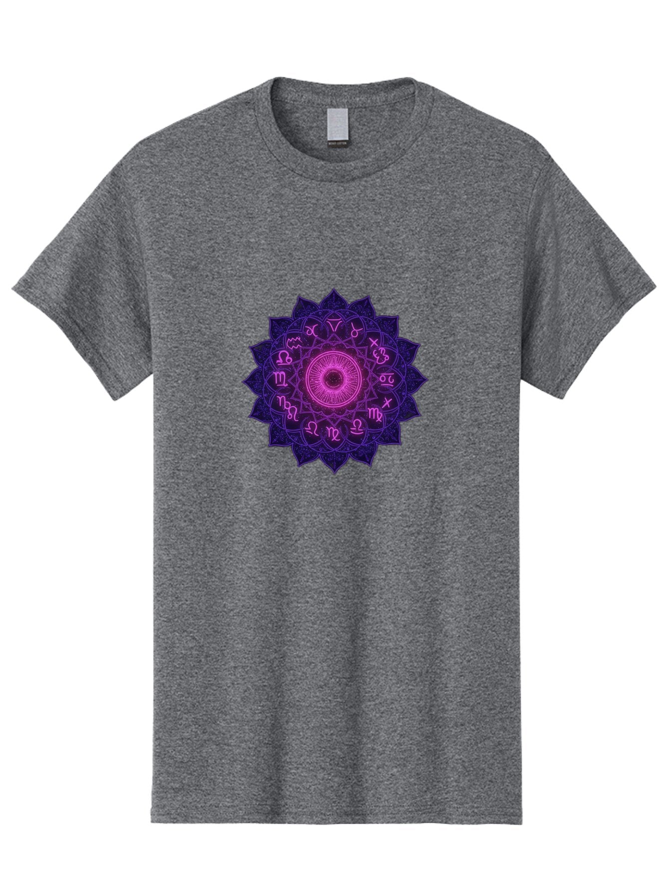 Zodiac-Mandala Men'S Graphic Tee, 100% Cotton, Comfortable Casual Summer Wear, Machine Washable, Zodiac Signs, Astrology Symbols, Mystical Art, Spiritual Design, Mandala Pattern, Purple And Pink Hues, Symbolic Representation, Horoscope Signs Bae340 3