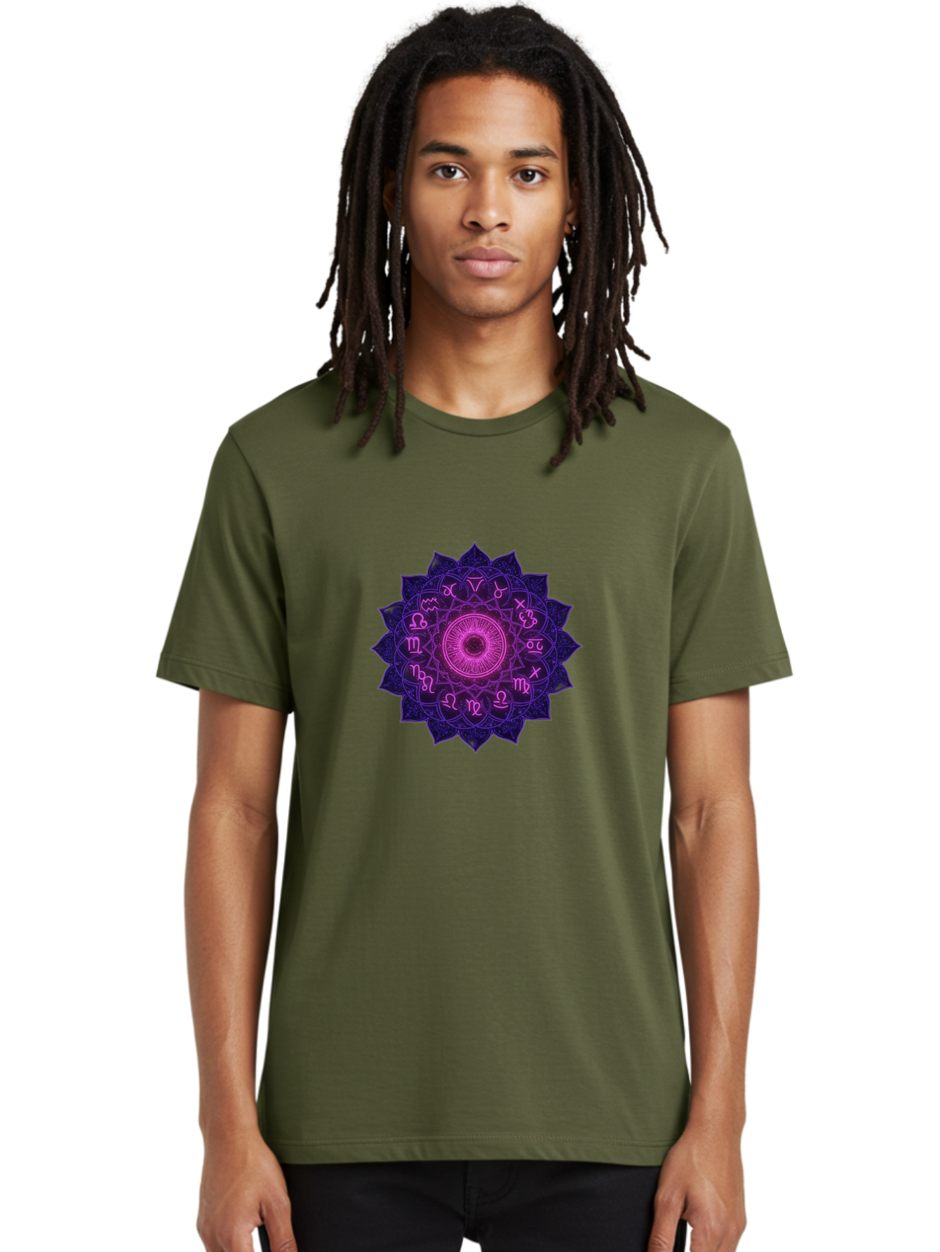 Zodiac-Mandala Men'S Graphic Tee, 100% Cotton, Comfortable Casual Summer Wear, Machine Washable, Zodiac Signs, Astrology Symbols, Mystical Art, Spiritual Design, Mandala Pattern, Purple And Pink Hues, Symbolic Representation, Horoscope Signs Bae340 22
