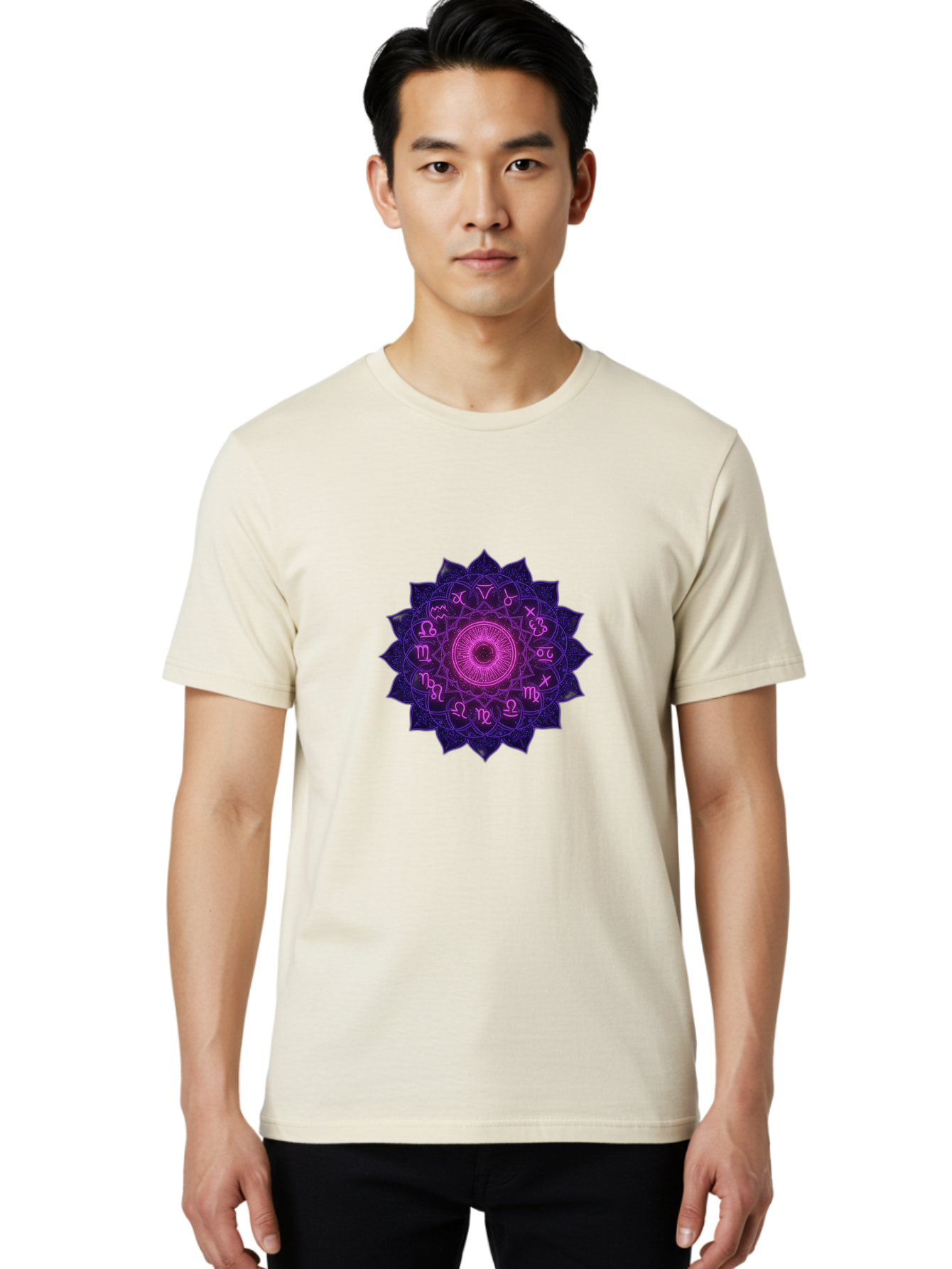 Zodiac-Mandala Men'S Graphic Tee, 100% Cotton, Comfortable Casual Summer Wear, Machine Washable, Zodiac Signs, Astrology Symbols, Mystical Art, Spiritual Design, Mandala Pattern, Purple And Pink Hues, Symbolic Representation, Horoscope Signs Bae340 20