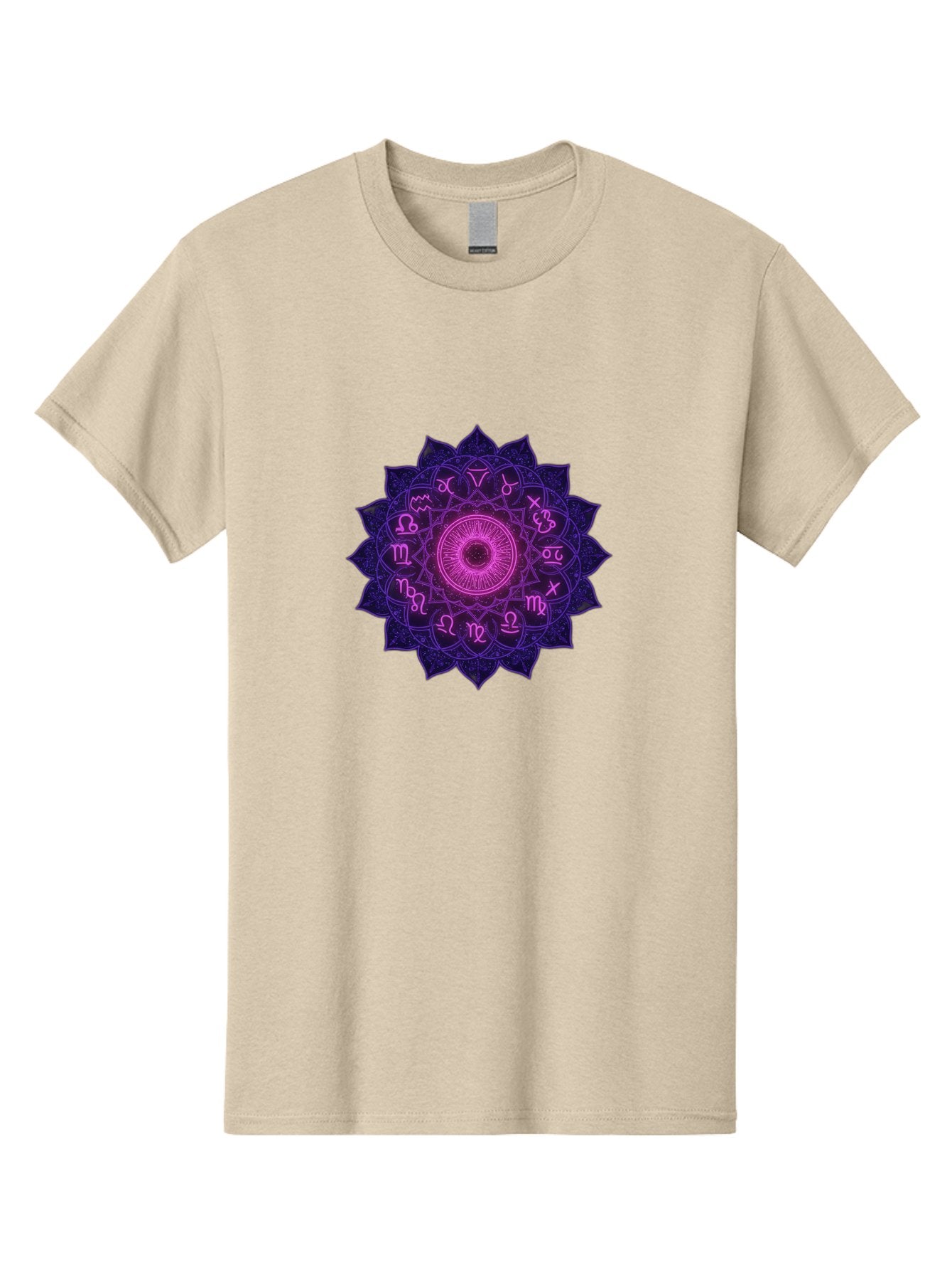 Zodiac-Mandala Men'S Graphic Tee, 100% Cotton, Comfortable Casual Summer Wear, Machine Washable, Zodiac Signs, Astrology Symbols, Mystical Art, Spiritual Design, Mandala Pattern, Purple And Pink Hues, Symbolic Representation, Horoscope Signs Bae340 4