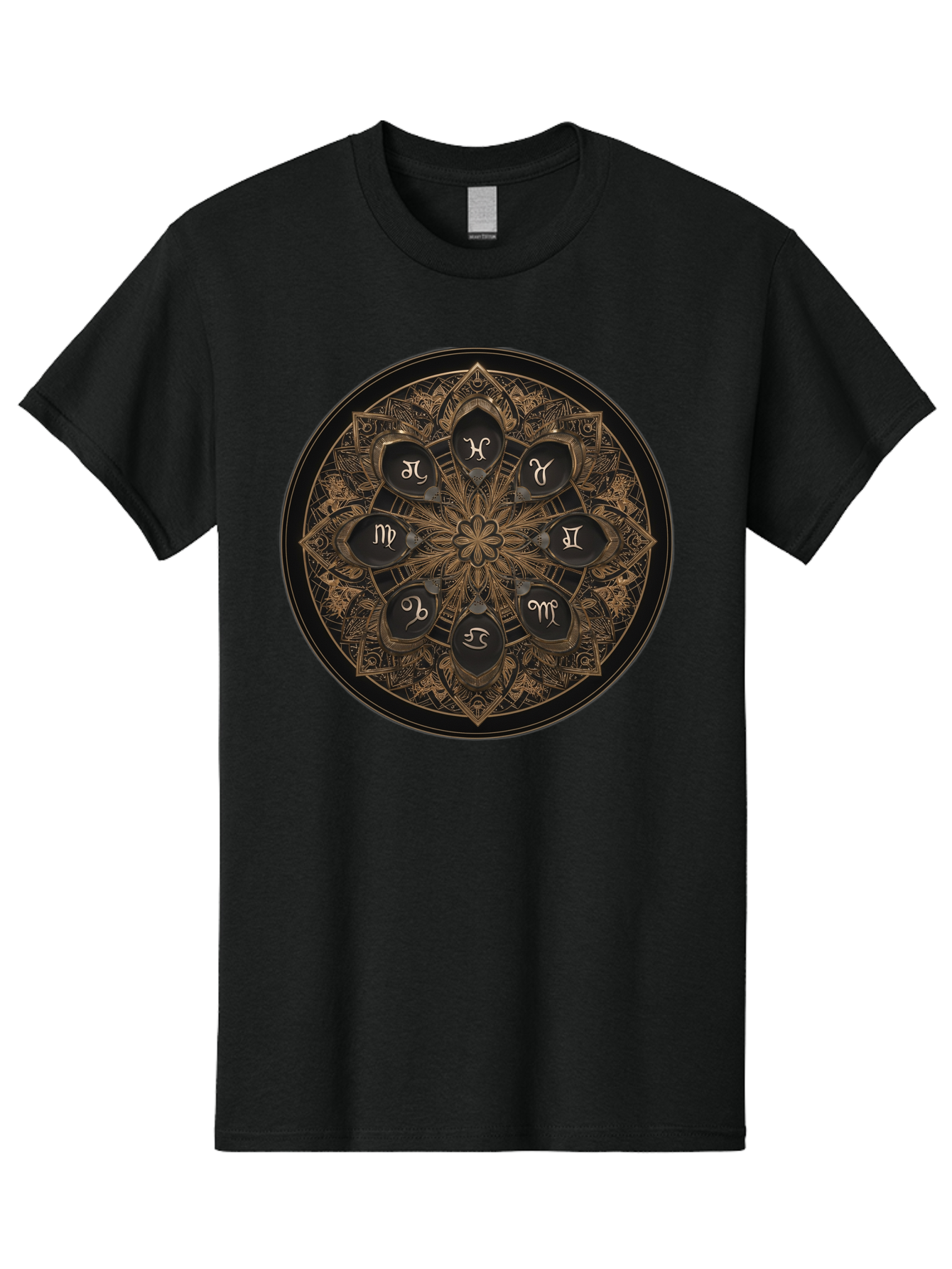 Zodiac-Signs-Mandala Men'S Graphic Tee, 100% Cotton, Comfortable Casual Summer Wear, Machine Washable, Zodiac Signs, Astrology Symbols, Mandala Art, Mystical Design, Spiritual Themes, Esoteric Patterns, Intricate Details, Bae341 3