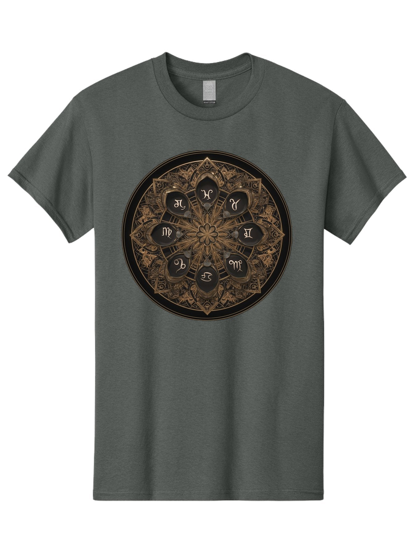 Zodiac-Signs-Mandala Men'S Graphic Tee, 100% Cotton, Comfortable Casual Summer Wear, Machine Washable, Zodiac Signs, Astrology Symbols, Mandala Art, Mystical Design, Spiritual Themes, Esoteric Patterns, Intricate Details, Bae341 3