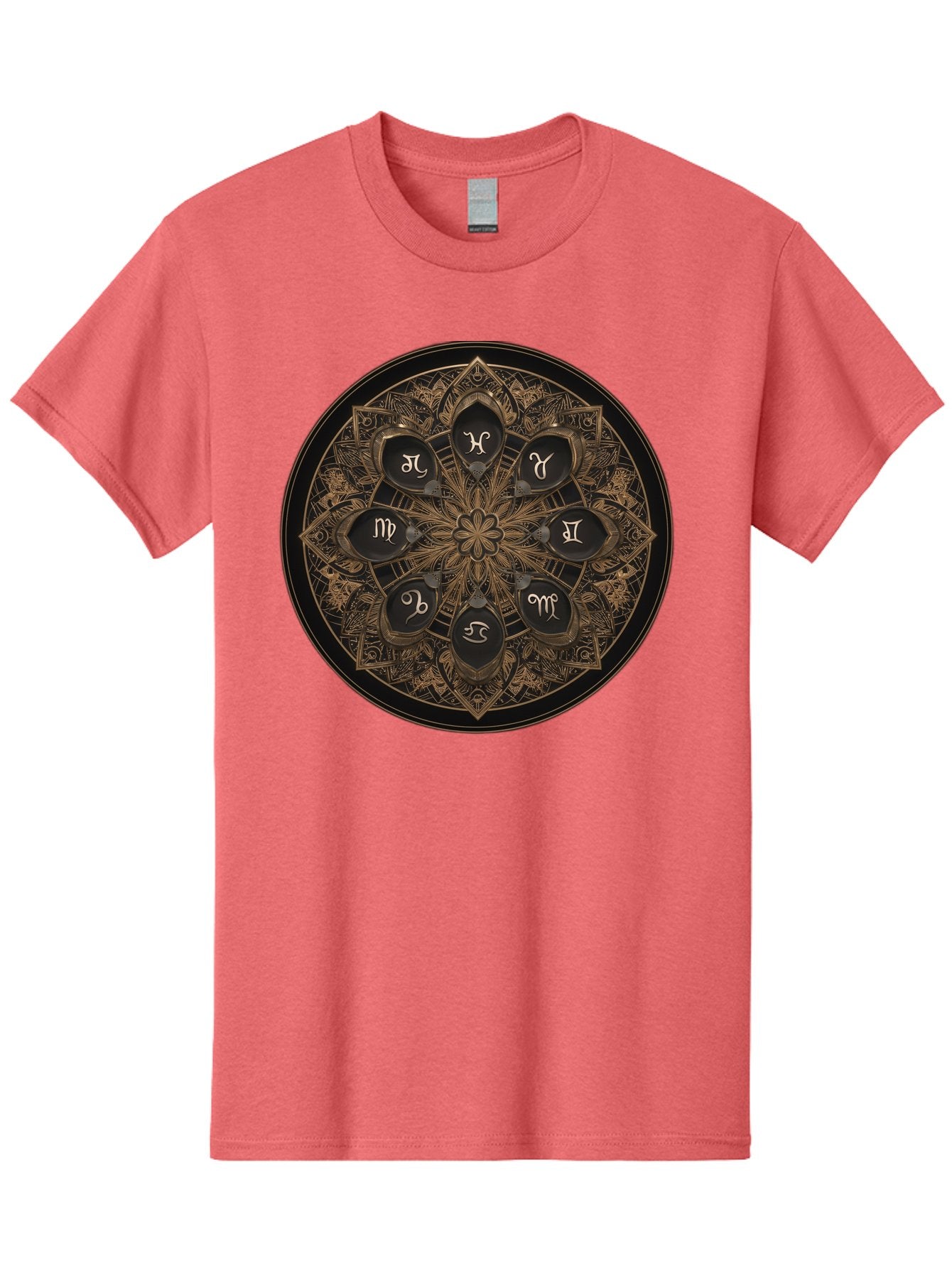 Zodiac-Signs-Mandala Men'S Graphic Tee, 100% Cotton, Comfortable Casual Summer Wear, Machine Washable, Zodiac Signs, Astrology Symbols, Mandala Art, Mystical Design, Spiritual Themes, Esoteric Patterns, Intricate Details, Bae341