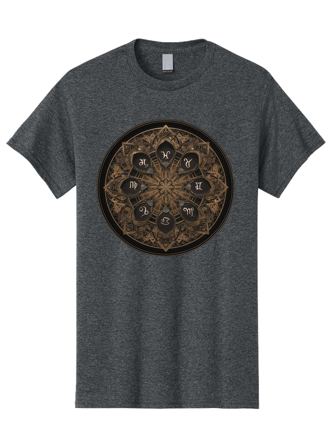 Zodiac-Signs-Mandala Men'S Graphic Tee, 100% Cotton, Comfortable Casual Summer Wear, Machine Washable, Zodiac Signs, Astrology Symbols, Mandala Art, Mystical Design, Spiritual Themes, Esoteric Patterns, Intricate Details, Bae341 9