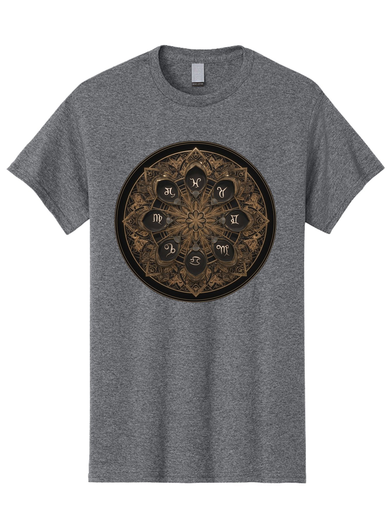 Zodiac-Signs-Mandala Men'S Graphic Tee, 100% Cotton, Comfortable Casual Summer Wear, Machine Washable, Zodiac Signs, Astrology Symbols, Mandala Art, Mystical Design, Spiritual Themes, Esoteric Patterns, Intricate Details, Bae341 14