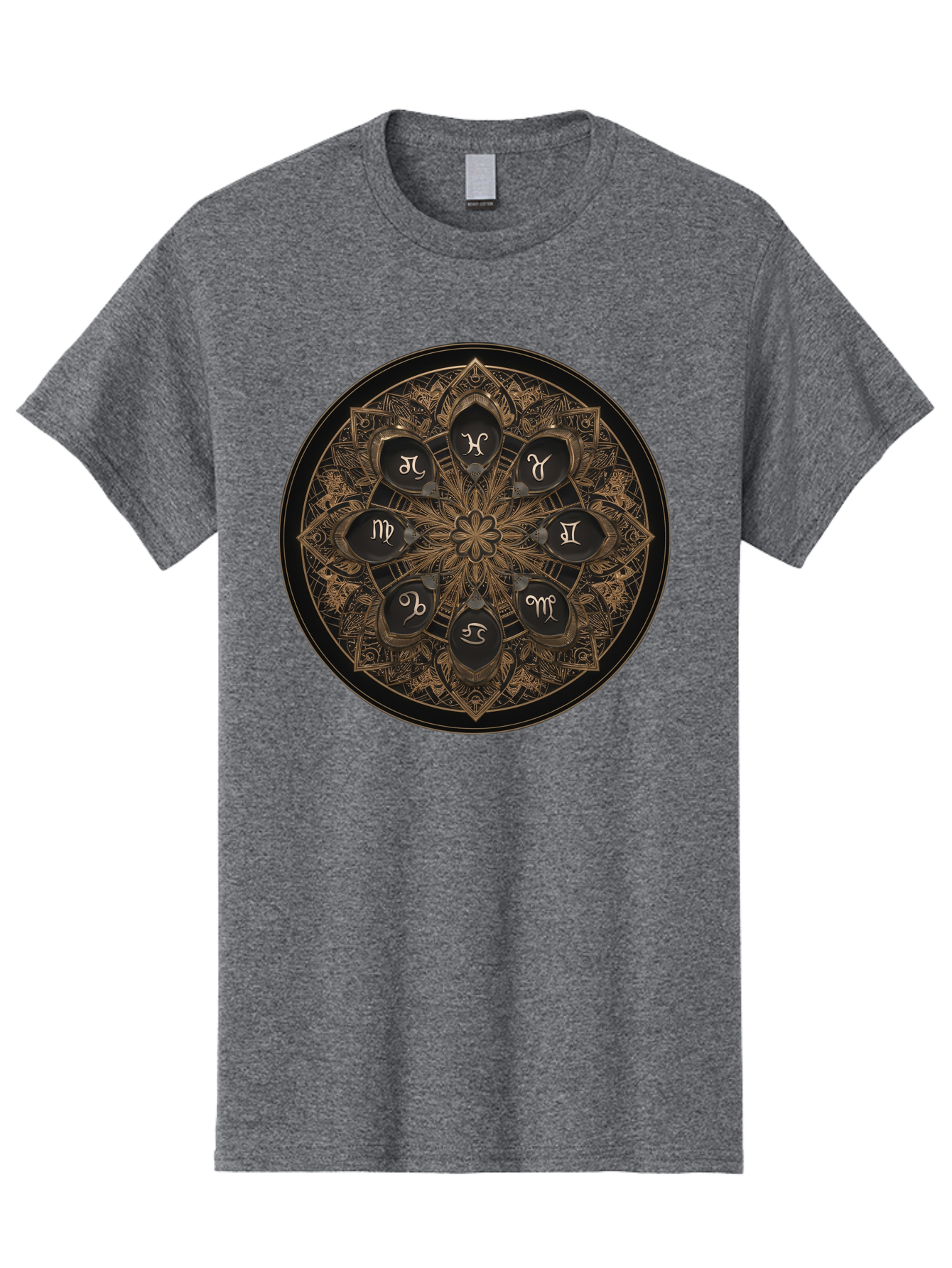 Zodiac-Signs-Mandala Men'S Graphic Tee, 100% Cotton, Comfortable Casual Summer Wear, Machine Washable, Zodiac Signs, Astrology Symbols, Mandala Art, Mystical Design, Spiritual Themes, Esoteric Patterns, Intricate Details, Bae341