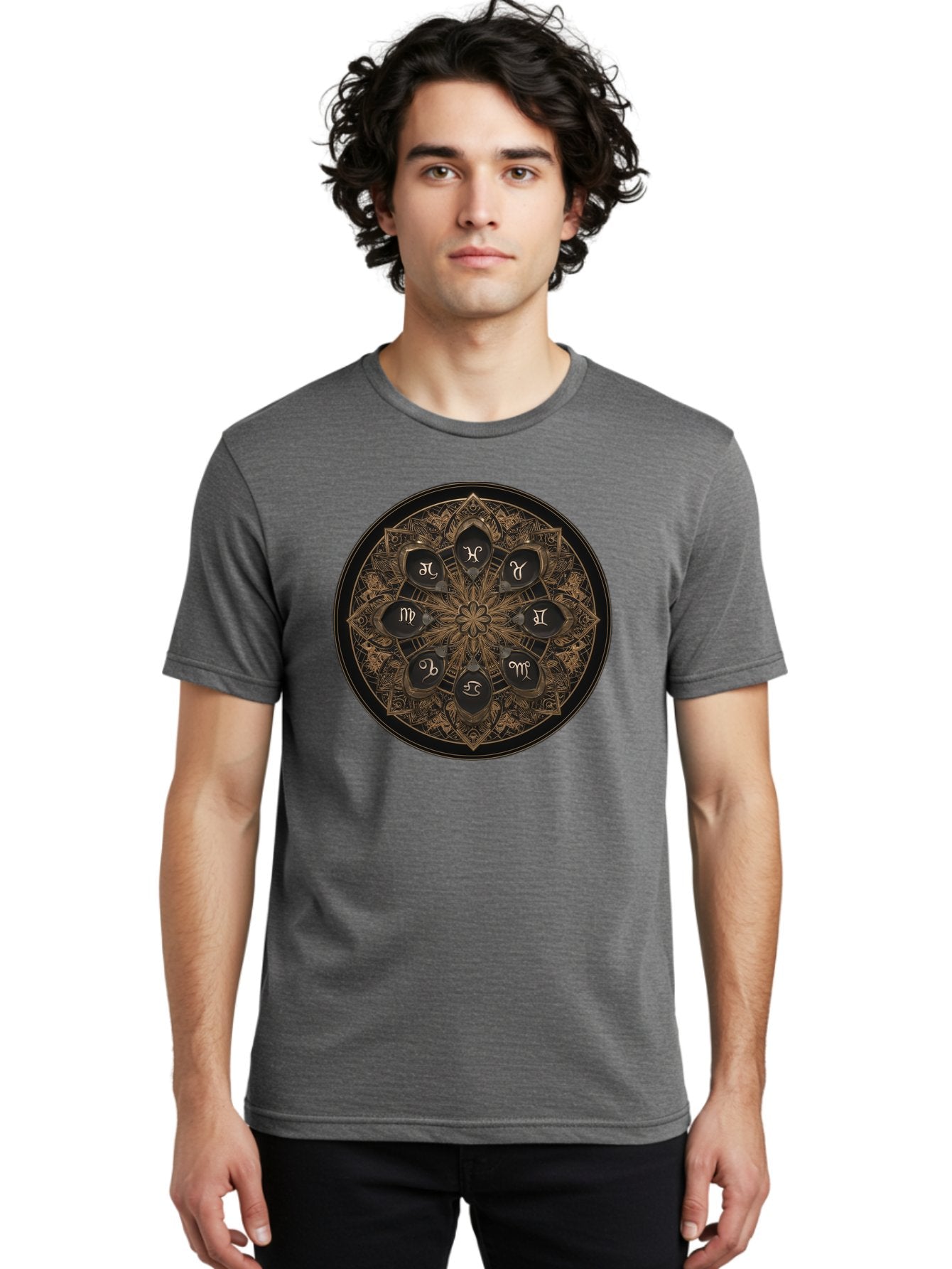 Zodiac-Signs-Mandala Men'S Graphic Tee, 100% Cotton, Comfortable Casual Summer Wear, Machine Washable, Zodiac Signs, Astrology Symbols, Mandala Art, Mystical Design, Spiritual Themes, Esoteric Patterns, Intricate Details, Bae341 29