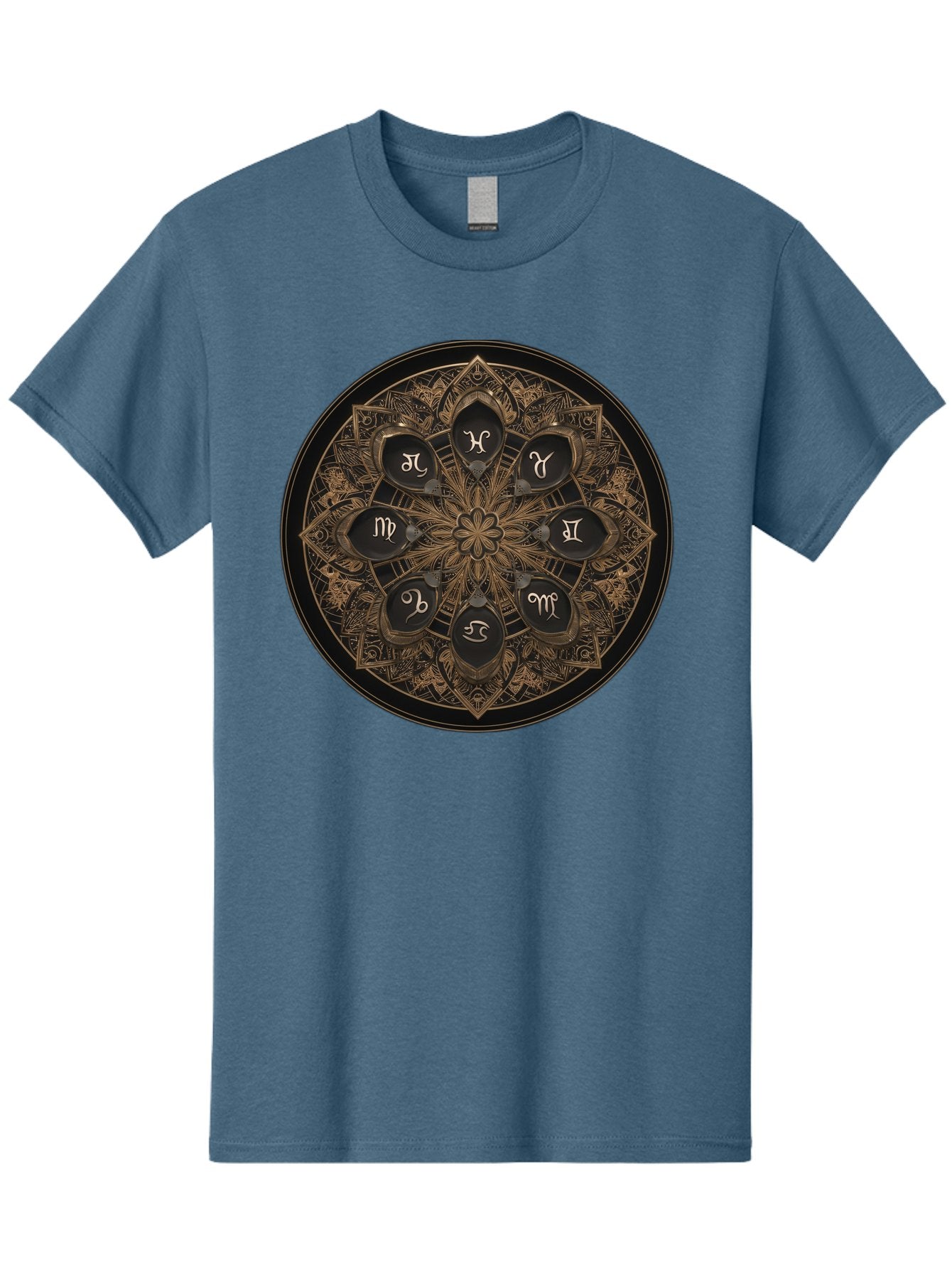 Zodiac-Signs-Mandala Men'S Graphic Tee, 100% Cotton, Comfortable Casual Summer Wear, Machine Washable, Zodiac Signs, Astrology Symbols, Mandala Art, Mystical Design, Spiritual Themes, Esoteric Patterns, Intricate Details, Bae341 13