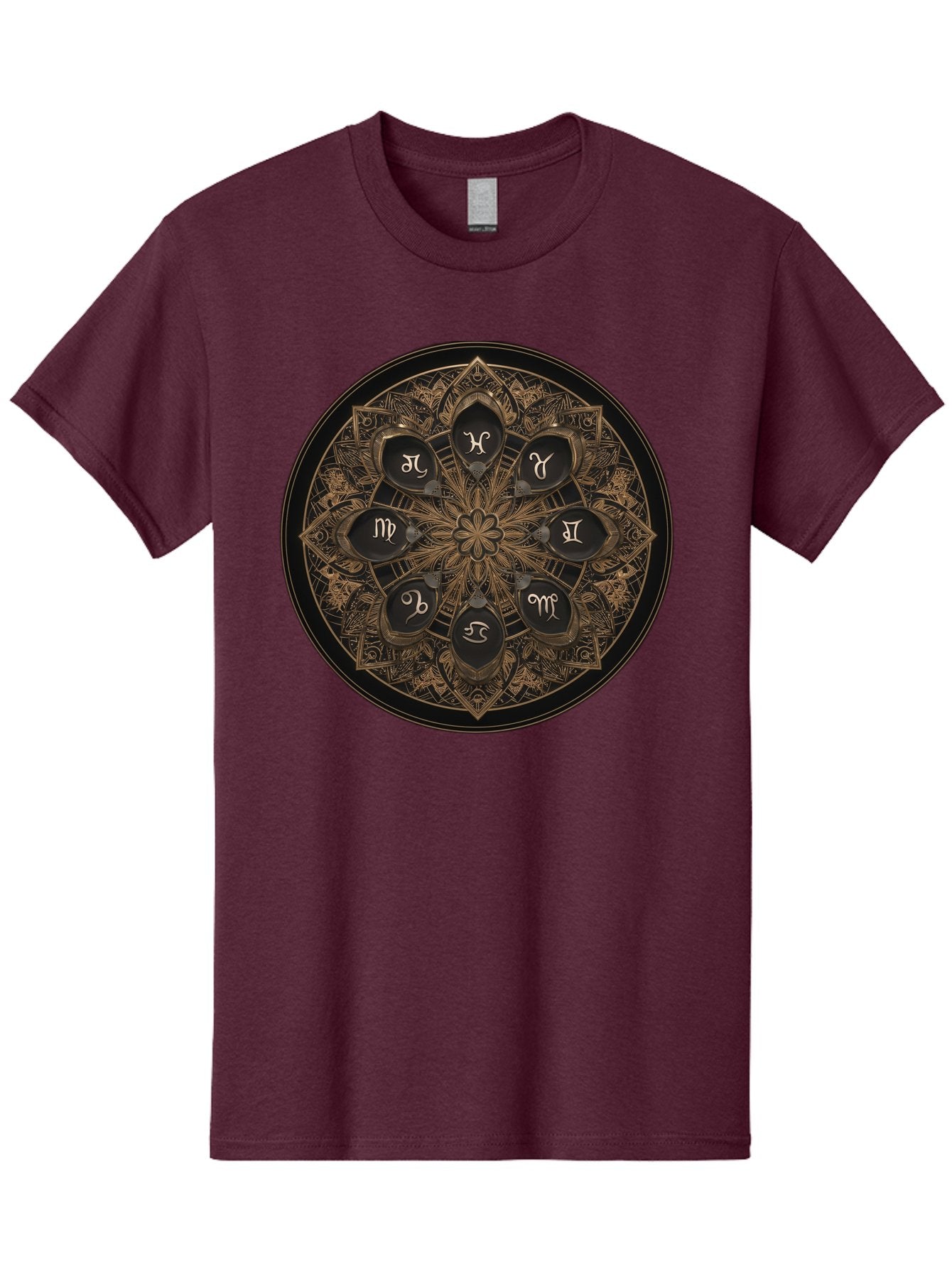 Zodiac-Signs-Mandala Men'S Graphic Tee, 100% Cotton, Comfortable Casual Summer Wear, Machine Washable, Zodiac Signs, Astrology Symbols, Mandala Art, Mystical Design, Spiritual Themes, Esoteric Patterns, Intricate Details, Bae341
