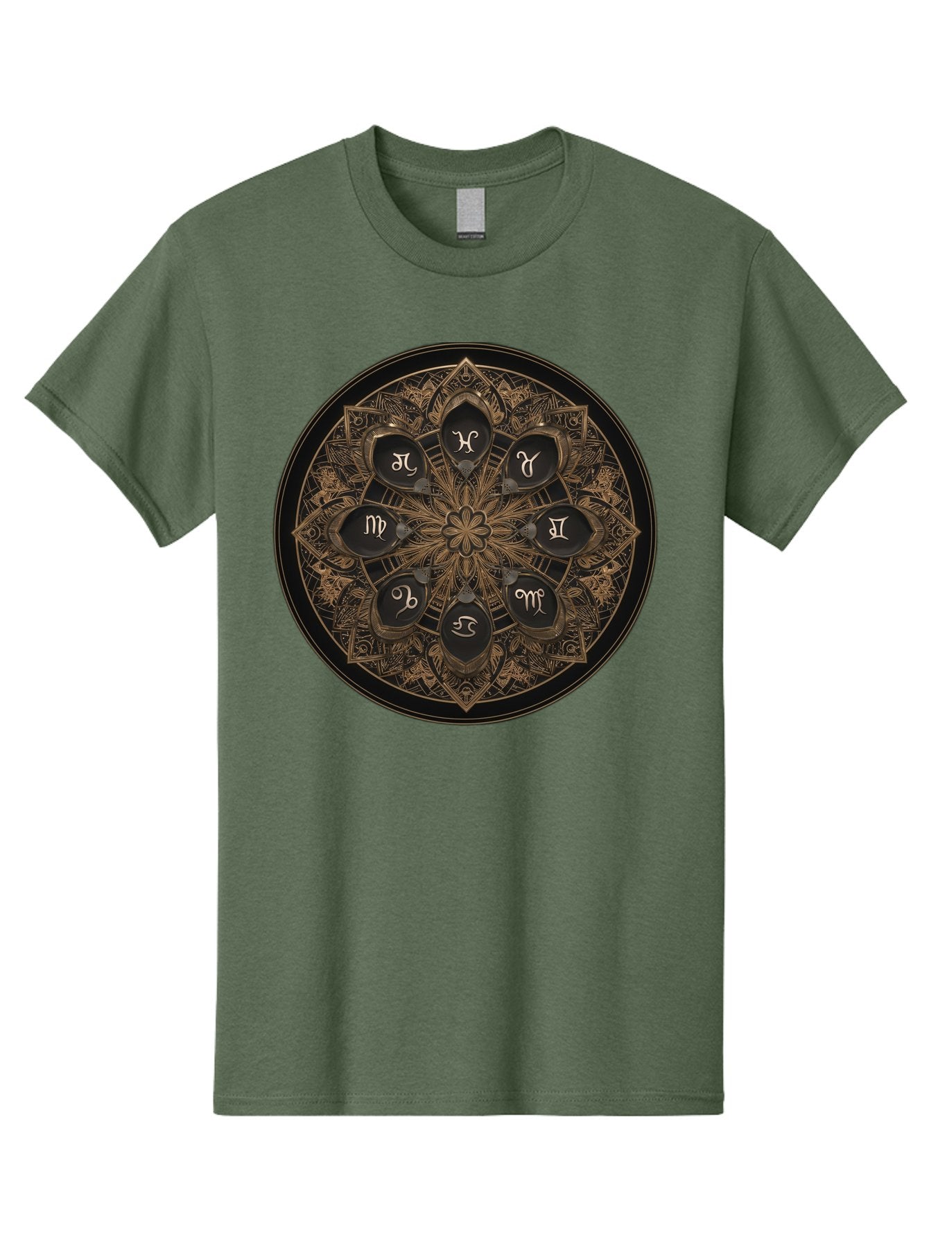 Zodiac-Signs-Mandala Men'S Graphic Tee, 100% Cotton, Comfortable Casual Summer Wear, Machine Washable, Zodiac Signs, Astrology Symbols, Mandala Art, Mystical Design, Spiritual Themes, Esoteric Patterns, Intricate Details, Bae341 6