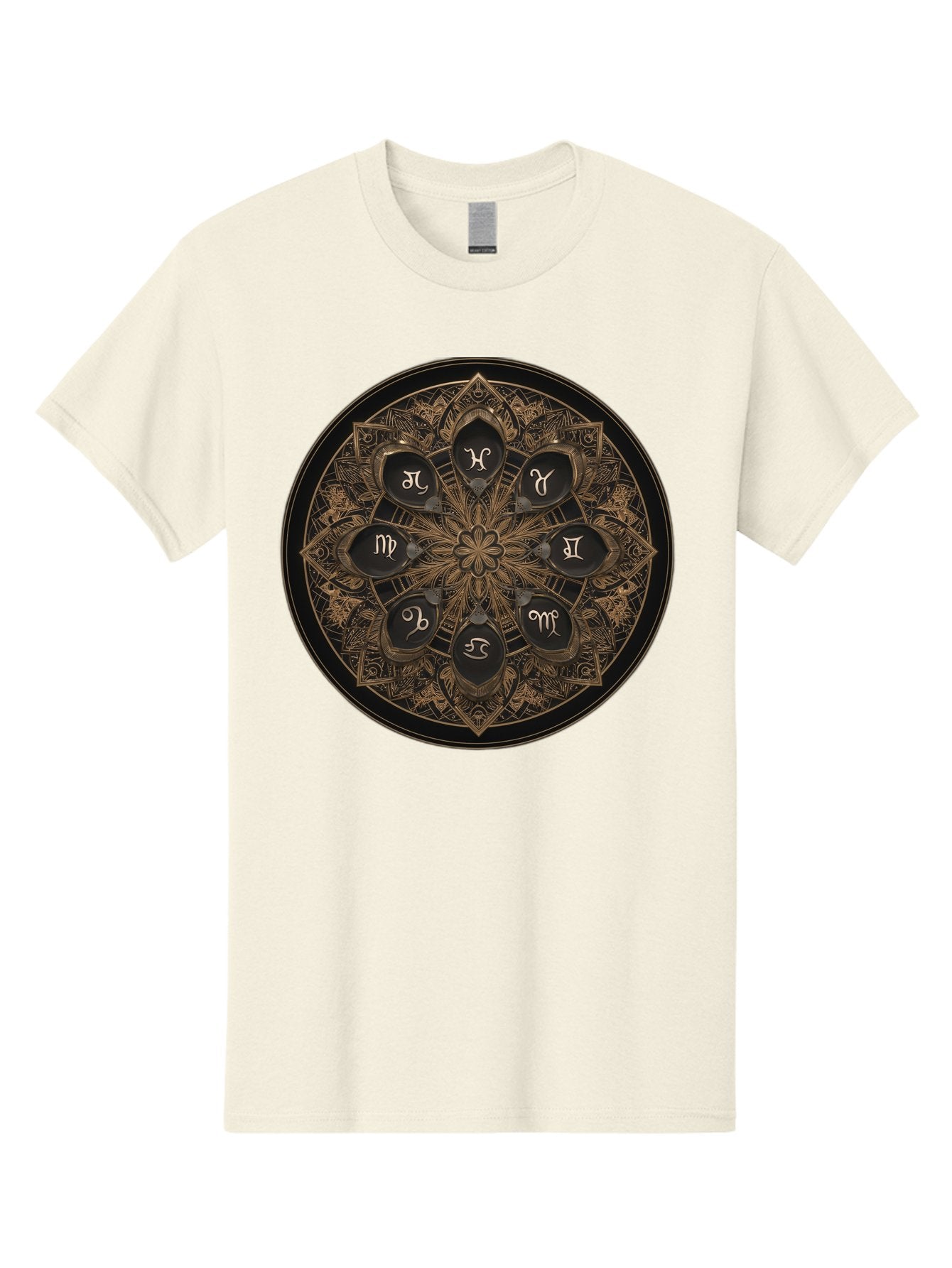 Zodiac-Signs-Mandala Men'S Graphic Tee, 100% Cotton, Comfortable Casual Summer Wear, Machine Washable, Zodiac Signs, Astrology Symbols, Mandala Art, Mystical Design, Spiritual Themes, Esoteric Patterns, Intricate Details, Bae341 15