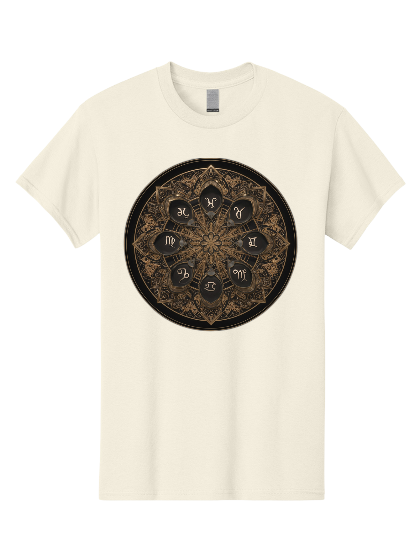 Zodiac-Signs-Mandala Men'S Graphic Tee, 100% Cotton, Comfortable Casual Summer Wear, Machine Washable, Zodiac Signs, Astrology Symbols, Mandala Art, Mystical Design, Spiritual Themes, Esoteric Patterns, Intricate Details, Bae341