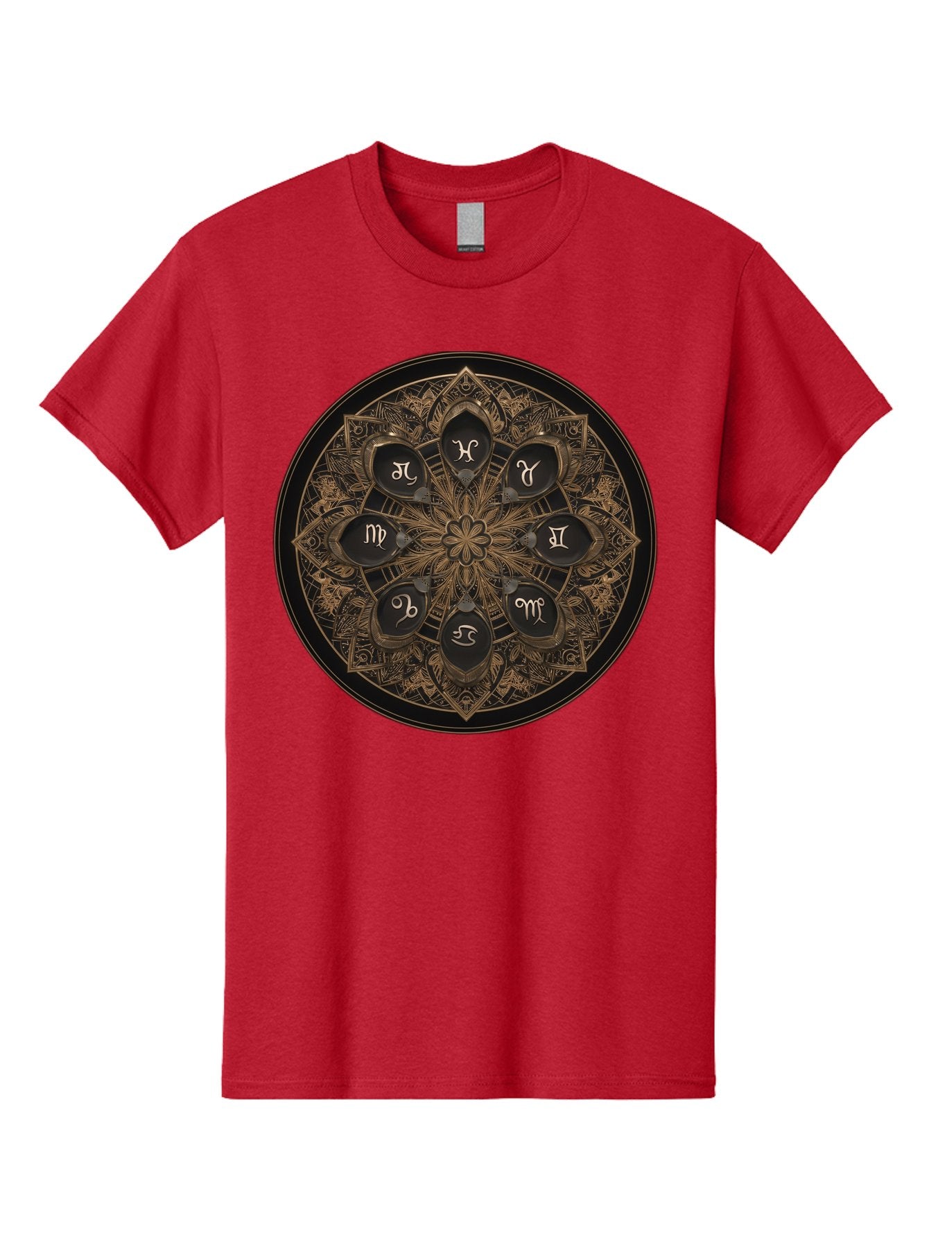 Zodiac-Signs-Mandala Men'S Graphic Tee, 100% Cotton, Comfortable Casual Summer Wear, Machine Washable, Zodiac Signs, Astrology Symbols, Mandala Art, Mystical Design, Spiritual Themes, Esoteric Patterns, Intricate Details, Bae341 7