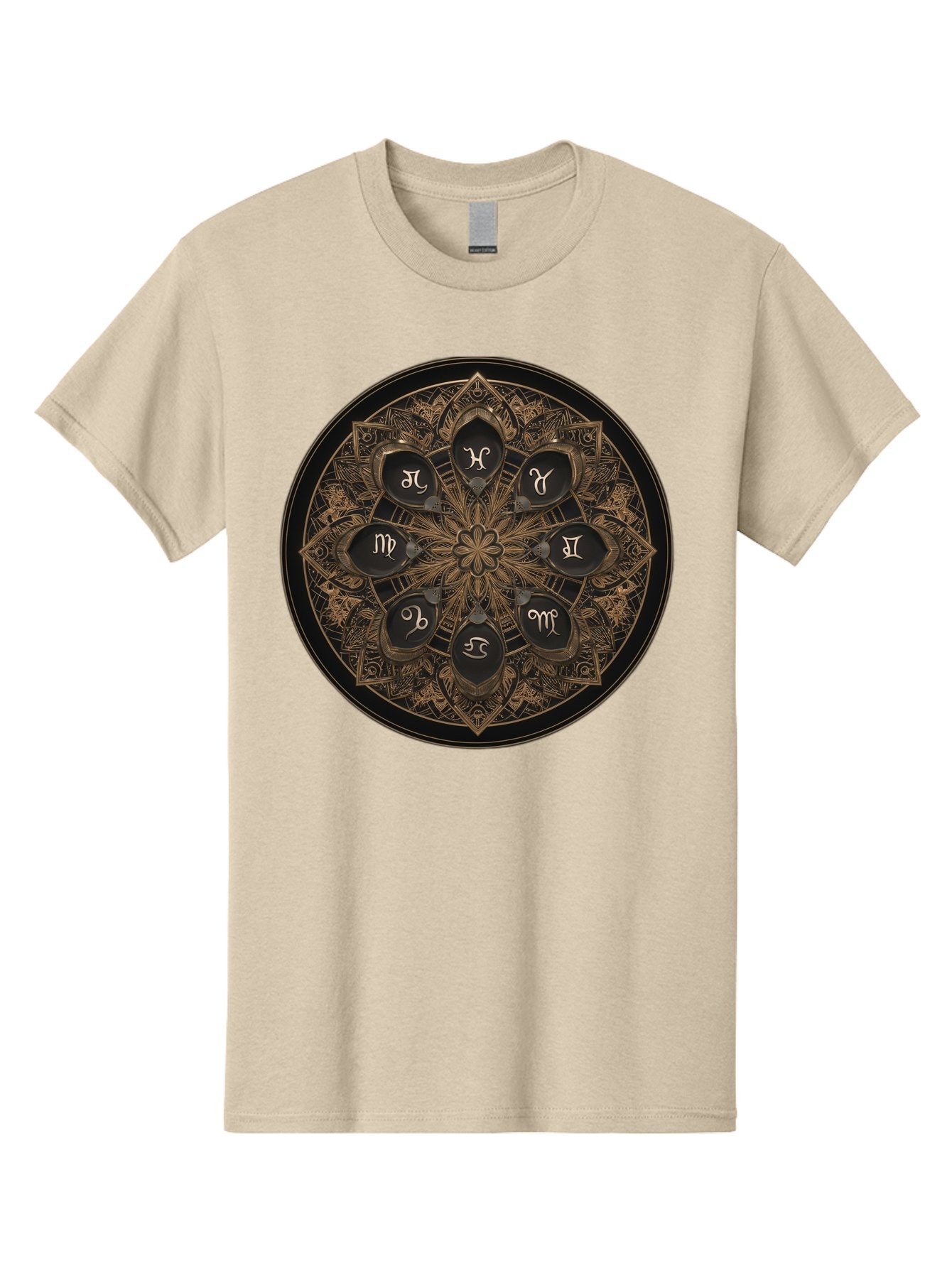 Zodiac-Signs-Mandala Men'S Graphic Tee, 100% Cotton, Comfortable Casual Summer Wear, Machine Washable, Zodiac Signs, Astrology Symbols, Mandala Art, Mystical Design, Spiritual Themes, Esoteric Patterns, Intricate Details, Bae341 4