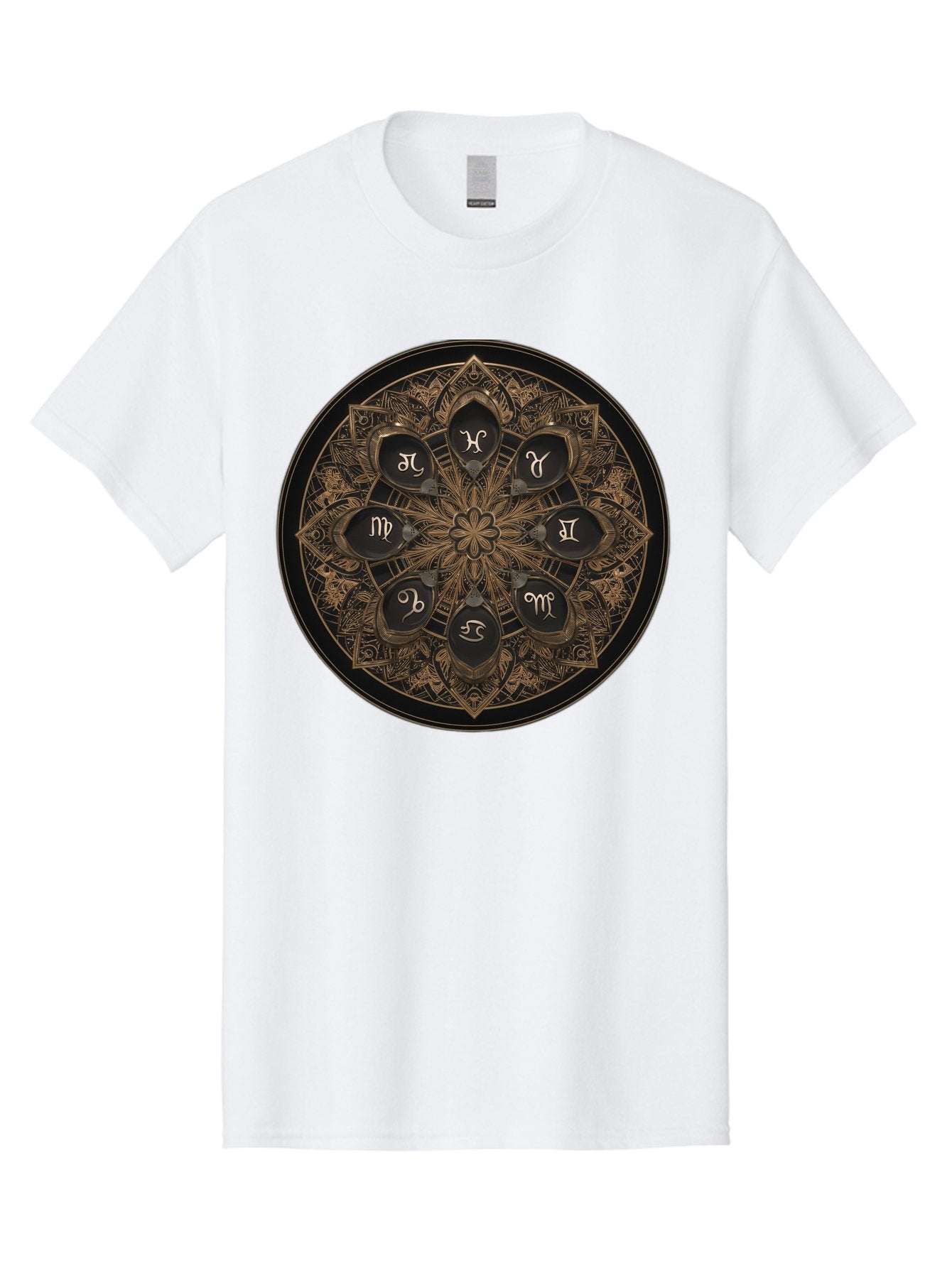 Zodiac-Signs-Mandala Men'S Graphic Tee, 100% Cotton, Comfortable Casual Summer Wear, Machine Washable, Zodiac Signs, Astrology Symbols, Mandala Art, Mystical Design, Spiritual Themes, Esoteric Patterns, Intricate Details, Bae341 8
