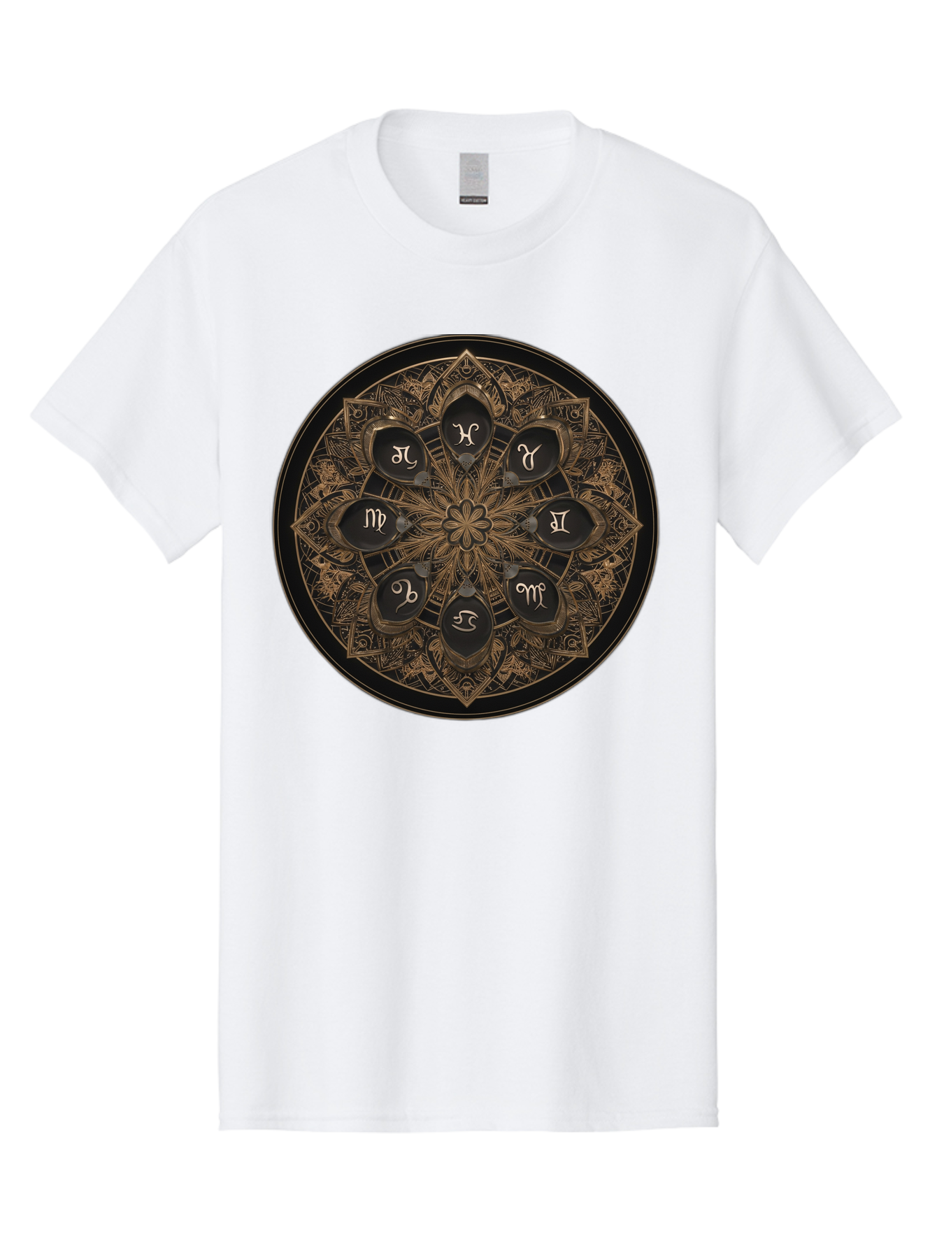 Zodiac-Signs-Mandala Men'S Graphic Tee, 100% Cotton, Comfortable Casual Summer Wear, Machine Washable, Zodiac Signs, Astrology Symbols, Mandala Art, Mystical Design, Spiritual Themes, Esoteric Patterns, Intricate Details, Bae341 6
