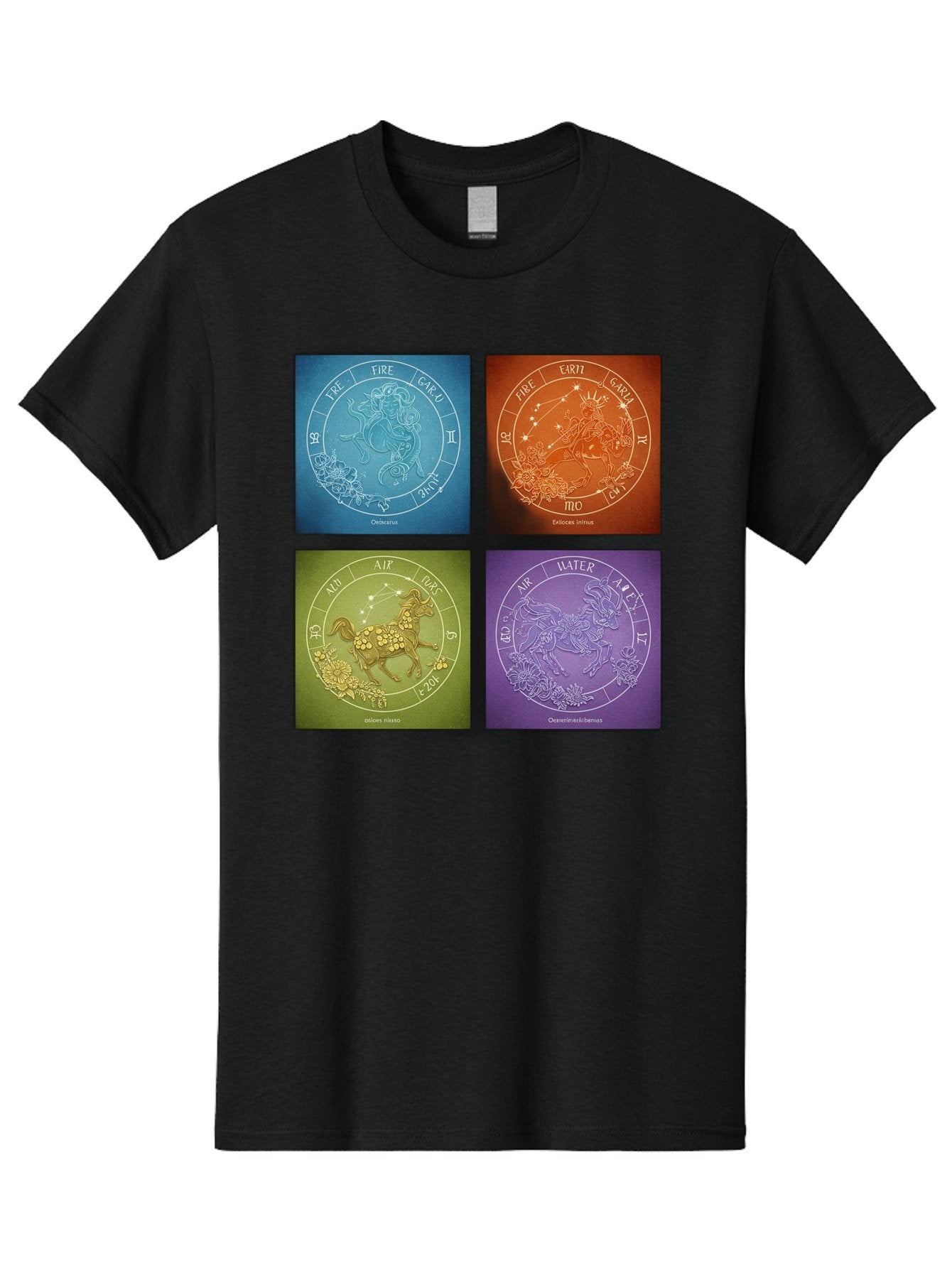 Zodiac-Signs Men'S Graphic Tee, 100% Cotton, Comfortable Casual Summer Wear, Machine Washable, Zodiac Signs, Astrological Elements, Fire, Earth, Air, Water, Horoscope Symbols, Celestial Bodies, Astrology Charts, Mystical Art Bae342 9