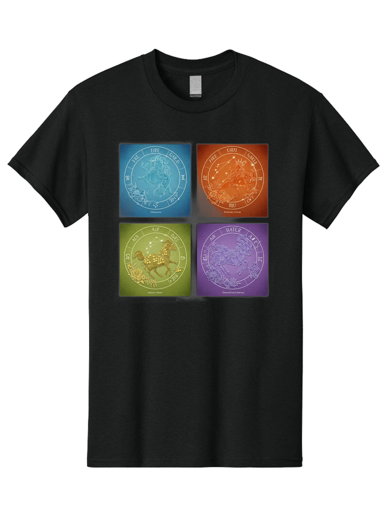 Zodiac-Signs Men'S Graphic Tee, 100% Cotton, Comfortable Casual Summer Wear, Machine Washable, Zodiac Signs, Astrological Elements, Fire, Earth, Air, Water, Horoscope Symbols, Celestial Bodies, Astrology Charts, Mystical Art Bae342 5
