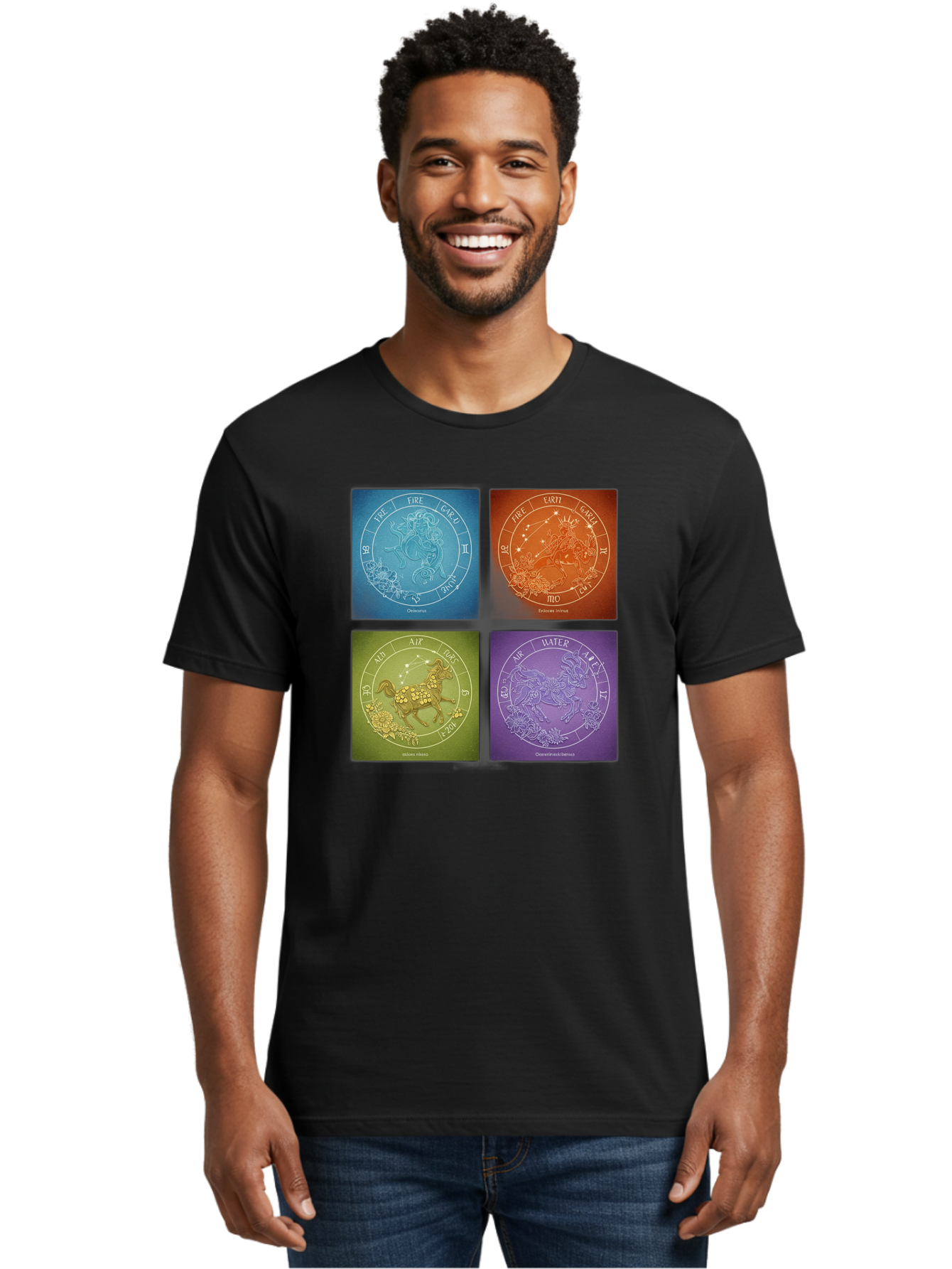 Zodiac-Signs Men'S Graphic Tee, 100% Cotton, Comfortable Casual Summer Wear, Machine Washable, Zodiac Signs, Astrological Elements, Fire, Earth, Air, Water, Horoscope Symbols, Celestial Bodies, Astrology Charts, Mystical Art Bae342 20