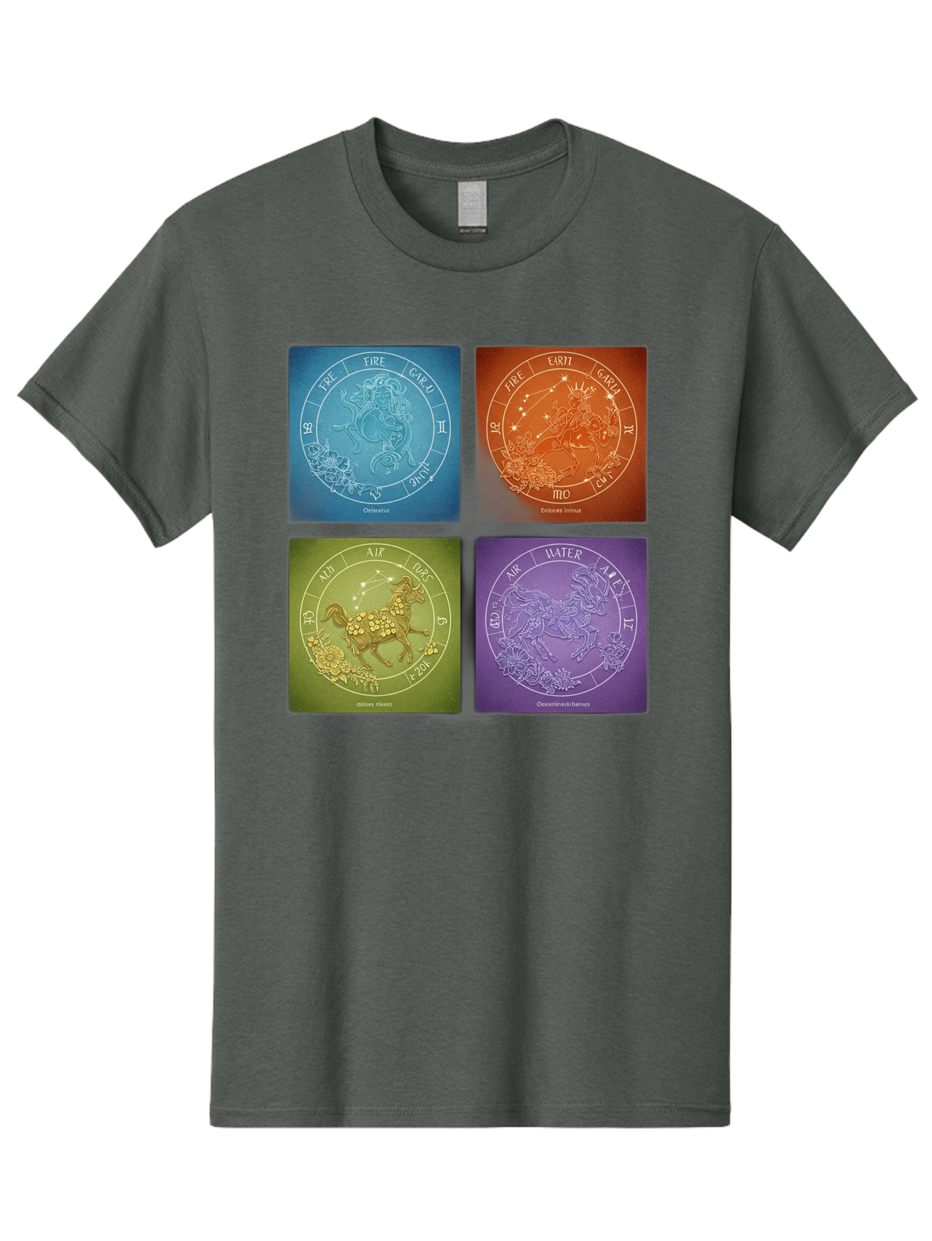 Zodiac-Signs Men'S Graphic Tee, 100% Cotton, Comfortable Casual Summer Wear, Machine Washable, Zodiac Signs, Astrological Elements, Fire, Earth, Air, Water, Horoscope Symbols, Celestial Bodies, Astrology Charts, Mystical Art Bae342 11