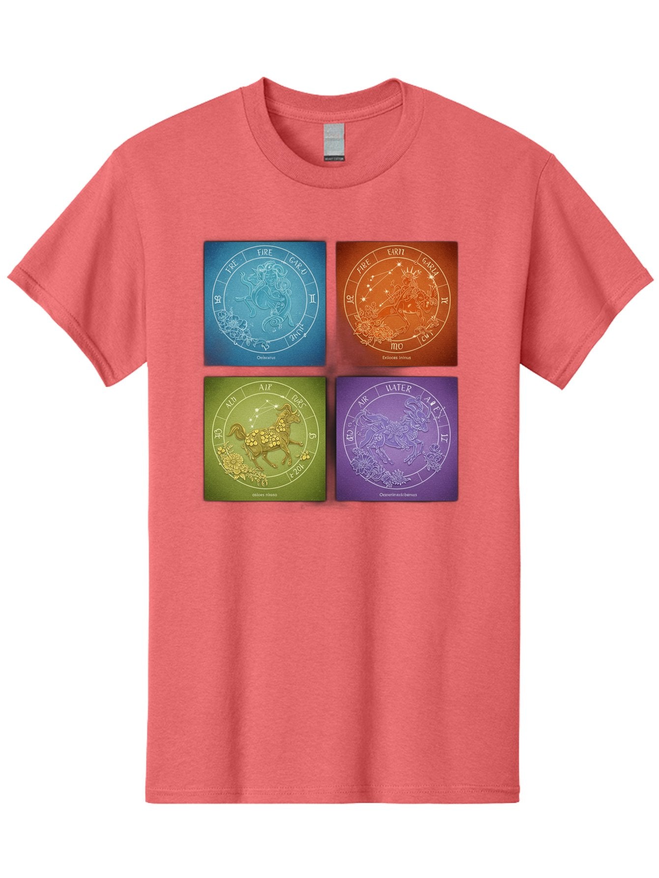 Zodiac-Signs Men'S Graphic Tee, 100% Cotton, Comfortable Casual Summer Wear, Machine Washable, Zodiac Signs, Astrological Elements, Fire, Earth, Air, Water, Horoscope Symbols, Celestial Bodies, Astrology Charts, Mystical Art Bae342 8