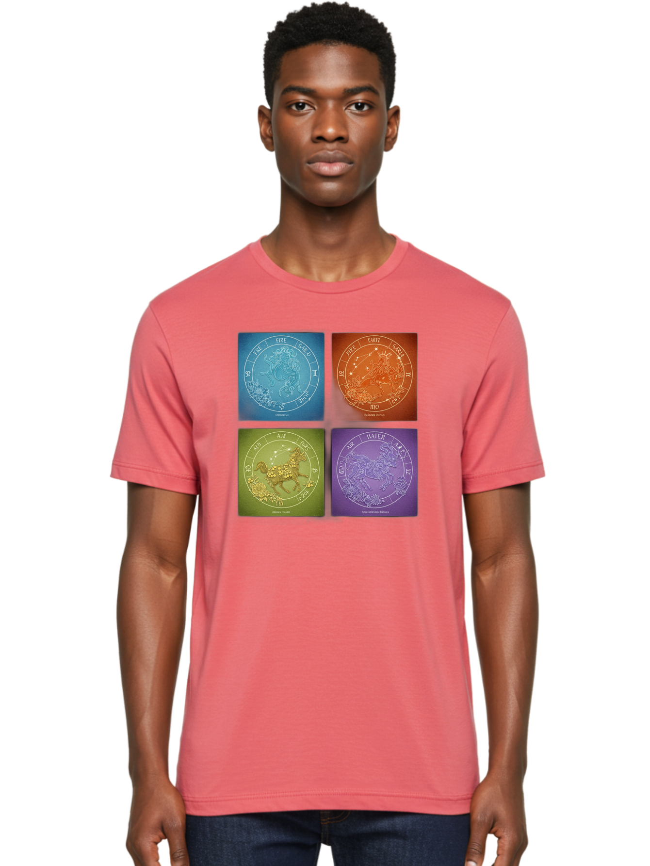 Zodiac-Signs Men'S Graphic Tee, 100% Cotton, Comfortable Casual Summer Wear, Machine Washable, Zodiac Signs, Astrological Elements, Fire, Earth, Air, Water, Horoscope Symbols, Celestial Bodies, Astrology Charts, Mystical Art Bae342 21