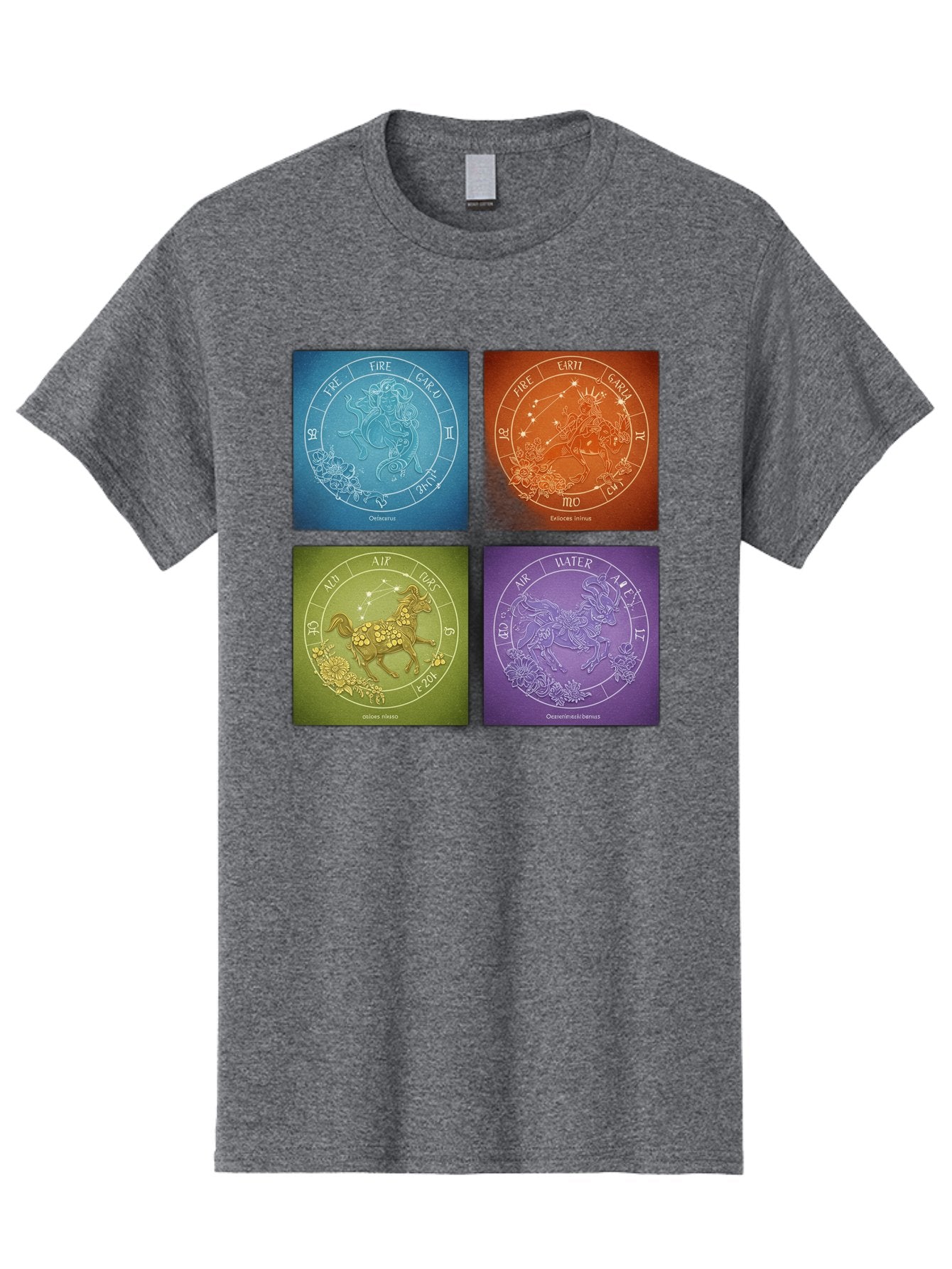 Zodiac-Signs Men'S Graphic Tee, 100% Cotton, Comfortable Casual Summer Wear, Machine Washable, Zodiac Signs, Astrological Elements, Fire, Earth, Air, Water, Horoscope Symbols, Celestial Bodies, Astrology Charts, Mystical Art Bae342 10