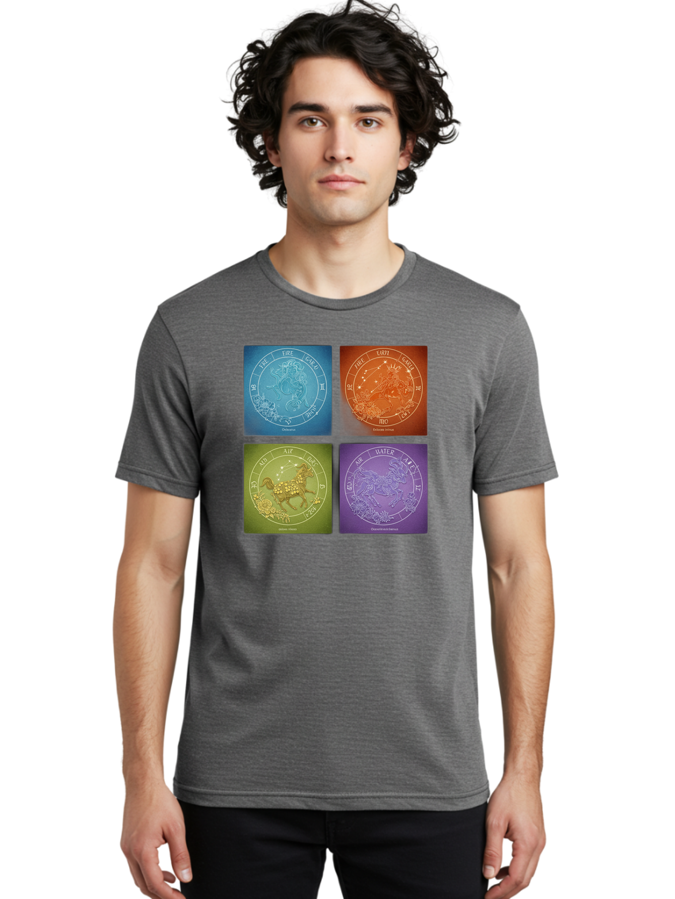 Zodiac-Signs Men'S Graphic Tee, 100% Cotton, Comfortable Casual Summer Wear, Machine Washable, Zodiac Signs, Astrological Elements, Fire, Earth, Air, Water, Horoscope Symbols, Celestial Bodies, Astrology Charts, Mystical Art Bae342 29