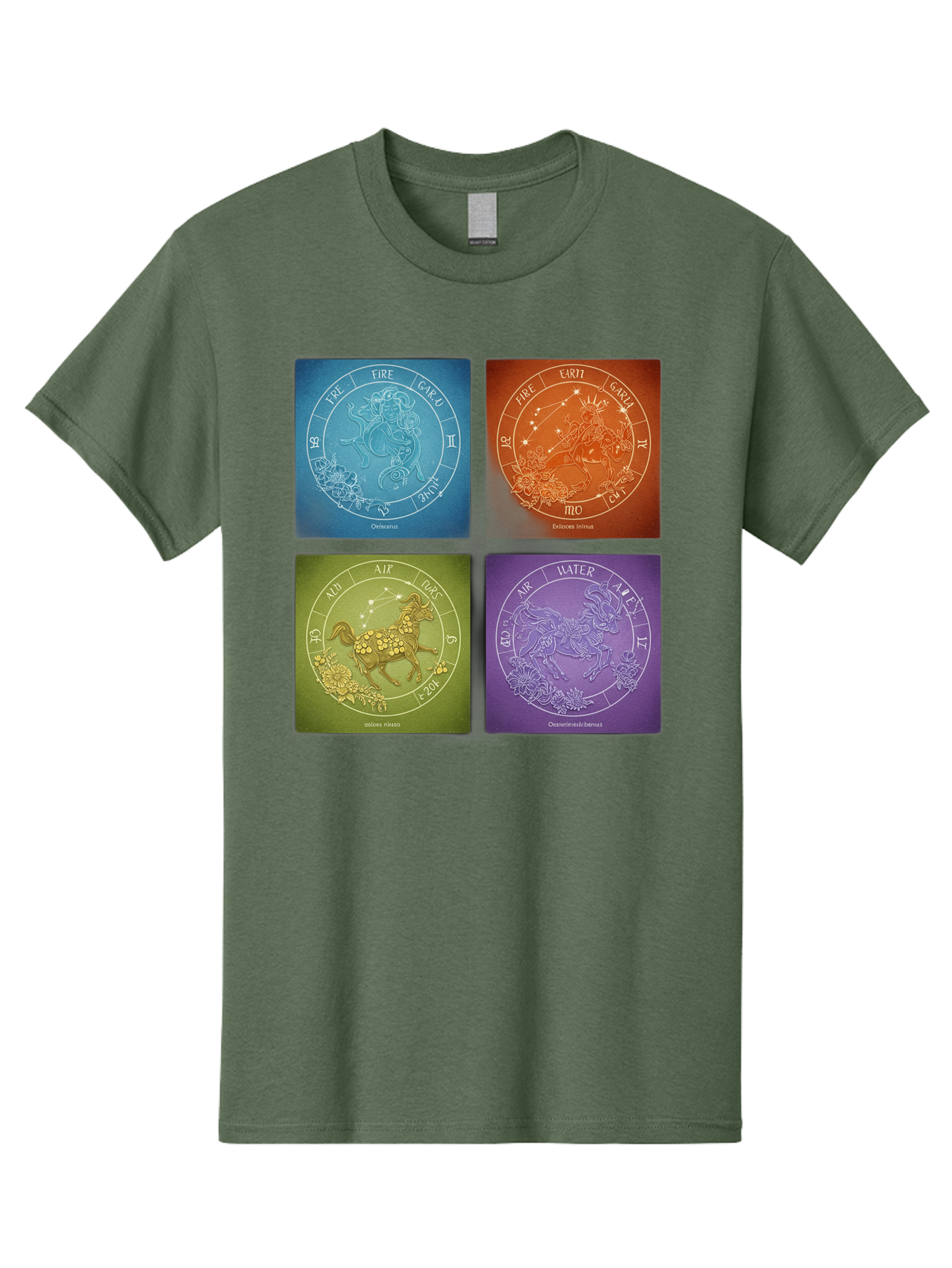 Zodiac-Signs Men'S Graphic Tee, 100% Cotton, Comfortable Casual Summer Wear, Machine Washable, Zodiac Signs, Astrological Elements, Fire, Earth, Air, Water, Horoscope Symbols, Celestial Bodies, Astrology Charts, Mystical Art Bae342 7