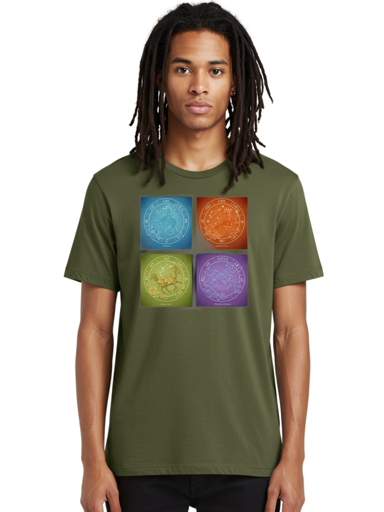 Zodiac-Signs Men'S Graphic Tee, 100% Cotton, Comfortable Casual Summer Wear, Machine Washable, Zodiac Signs, Astrological Elements, Fire, Earth, Air, Water, Horoscope Symbols, Celestial Bodies, Astrology Charts, Mystical Art Bae342 22