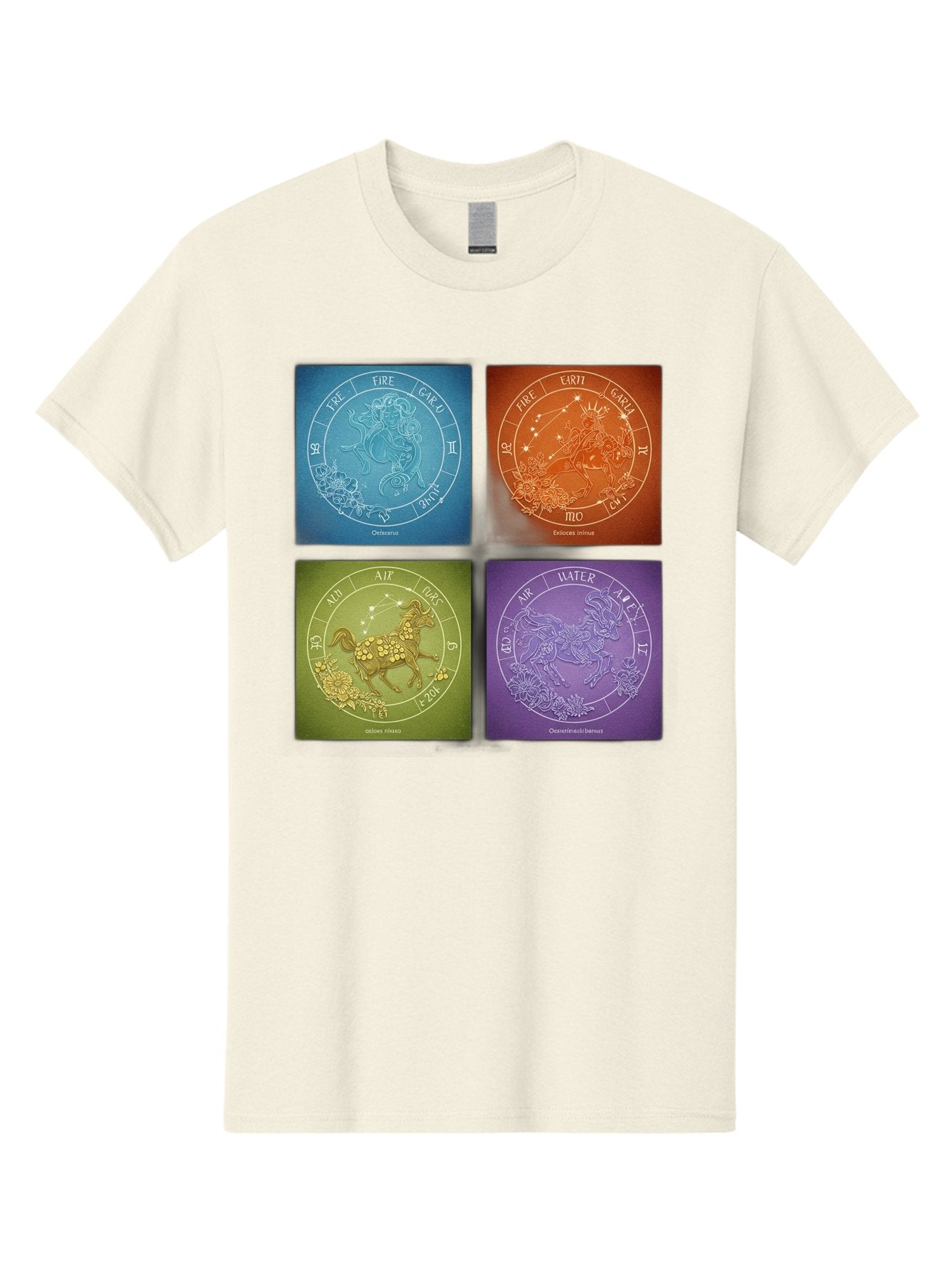 Zodiac-Signs Men'S Graphic Tee, 100% Cotton, Comfortable Casual Summer Wear, Machine Washable, Zodiac Signs, Astrological Elements, Fire, Earth, Air, Water, Horoscope Symbols, Celestial Bodies, Astrology Charts, Mystical Art Bae342 4