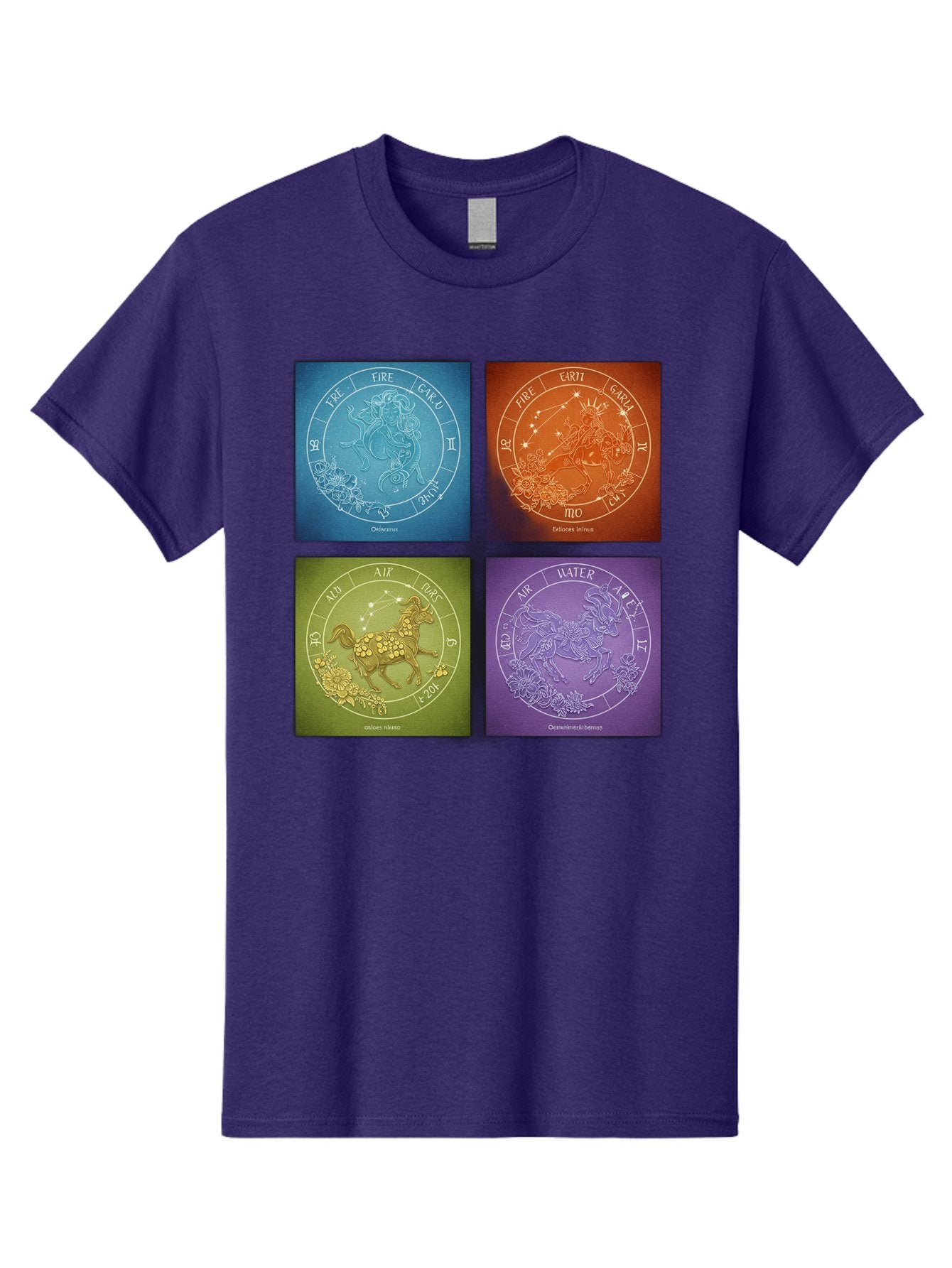 Zodiac-Signs Men'S Graphic Tee, 100% Cotton, Comfortable Casual Summer Wear, Machine Washable, Zodiac Signs, Astrological Elements, Fire, Earth, Air, Water, Horoscope Symbols, Celestial Bodies, Astrology Charts, Mystical Art Bae342 7