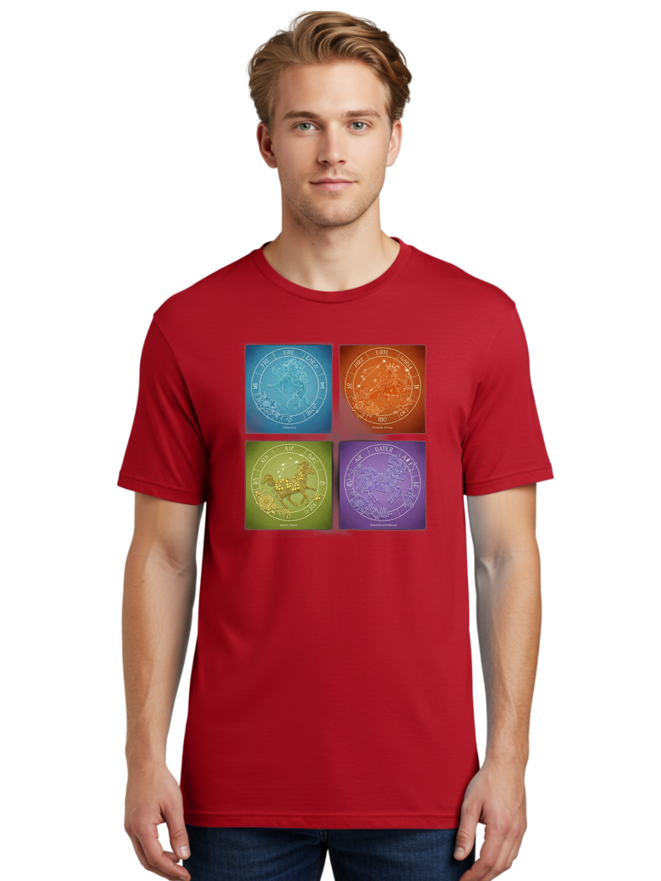 Zodiac-Signs Men'S Graphic Tee, 100% Cotton, Comfortable Casual Summer Wear, Machine Washable, Zodiac Signs, Astrological Elements, Fire, Earth, Air, Water, Horoscope Symbols, Celestial Bodies, Astrology Charts, Mystical Art Bae342 18