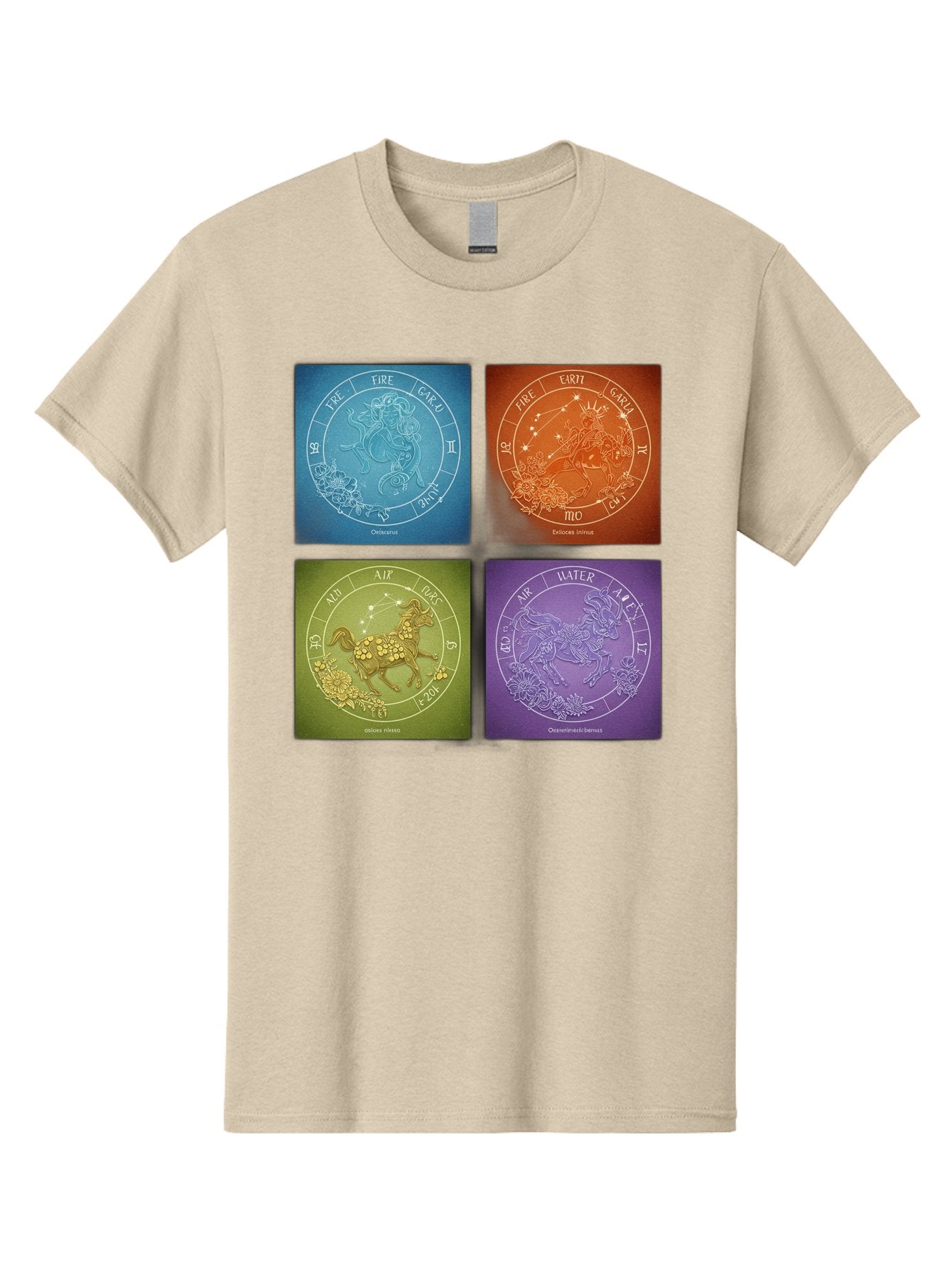 Zodiac-Signs Men'S Graphic Tee, 100% Cotton, Comfortable Casual Summer Wear, Machine Washable, Zodiac Signs, Astrological Elements, Fire, Earth, Air, Water, Horoscope Symbols, Celestial Bodies, Astrology Charts, Mystical Art Bae342 5