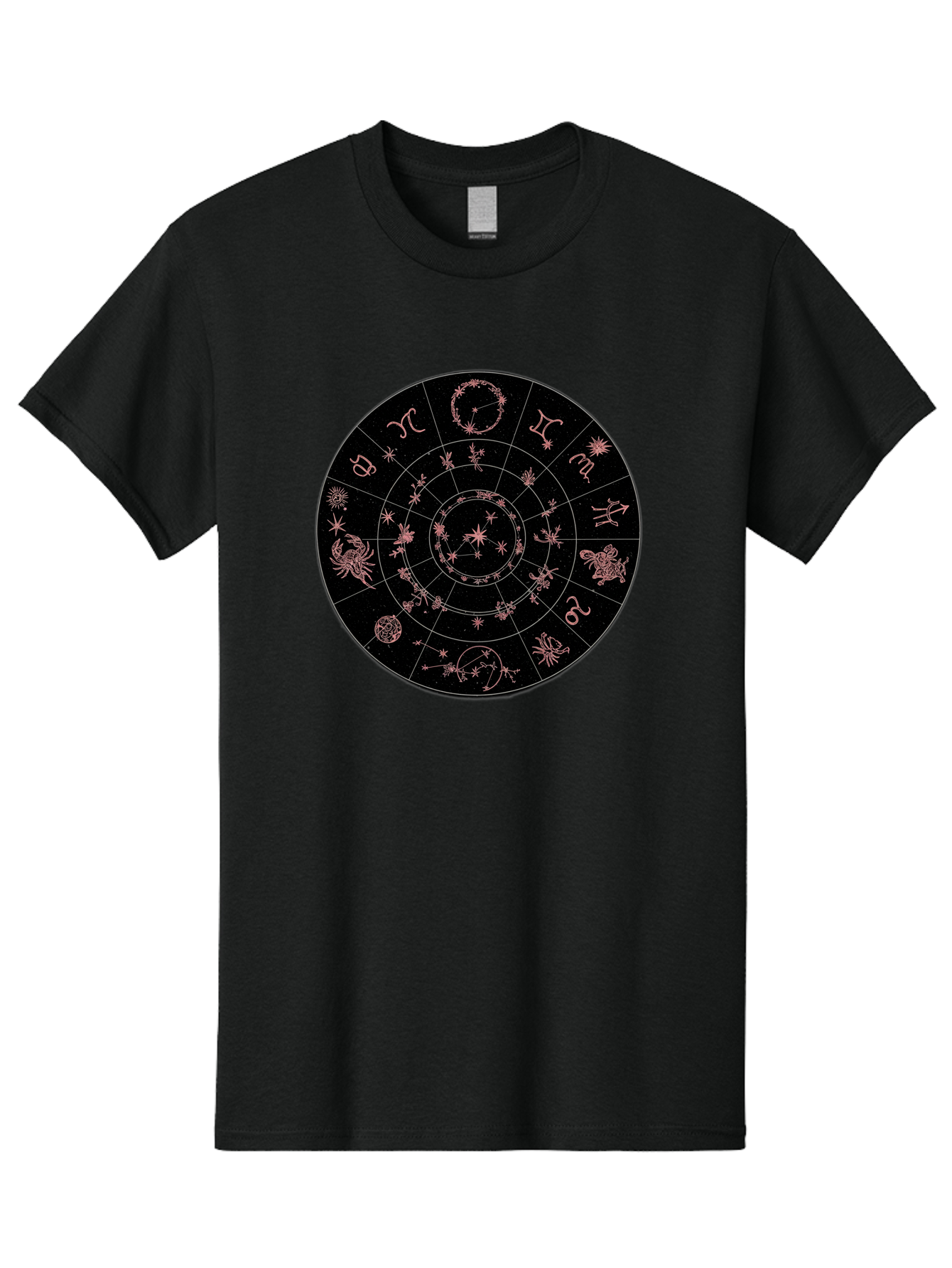 Zodiac-Wheel-1 Men'S Graphic Tee, 100% Cotton, Comfortable Casual Summer Wear, Machine Washable, Zodiac Signs, Astrology Chart, Mystical Symbols, Stars And Constellations, Horoscope Wheel, Spiritual Emblem, Celestial Map, Pink Illustrations Bae343 4