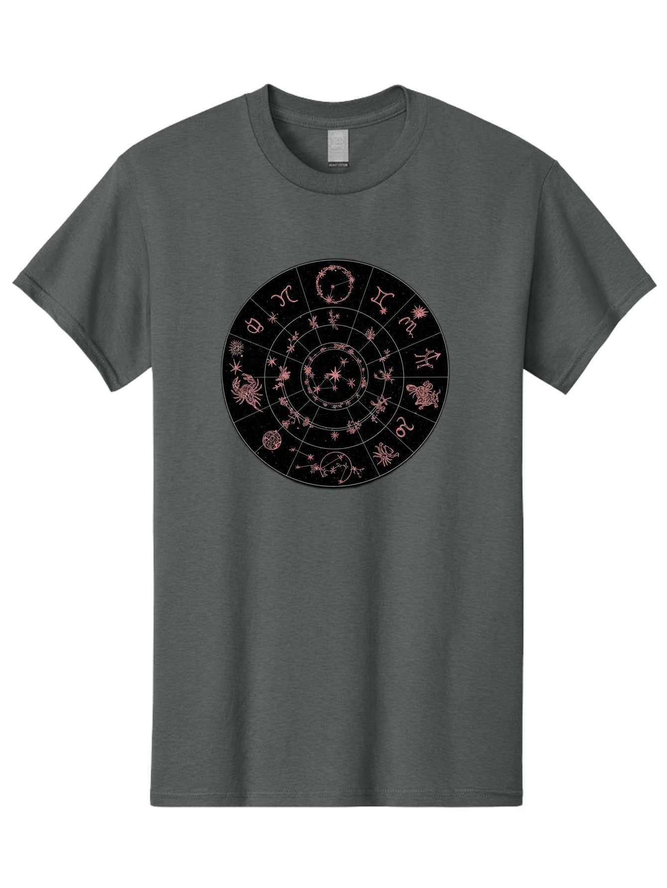 Zodiac-Wheel-1 Men'S Graphic Tee, 100% Cotton, Comfortable Casual Summer Wear, Machine Washable, Zodiac Signs, Astrology Chart, Mystical Symbols, Stars And Constellations, Horoscope Wheel, Spiritual Emblem, Celestial Map, Pink Illustrations Bae343