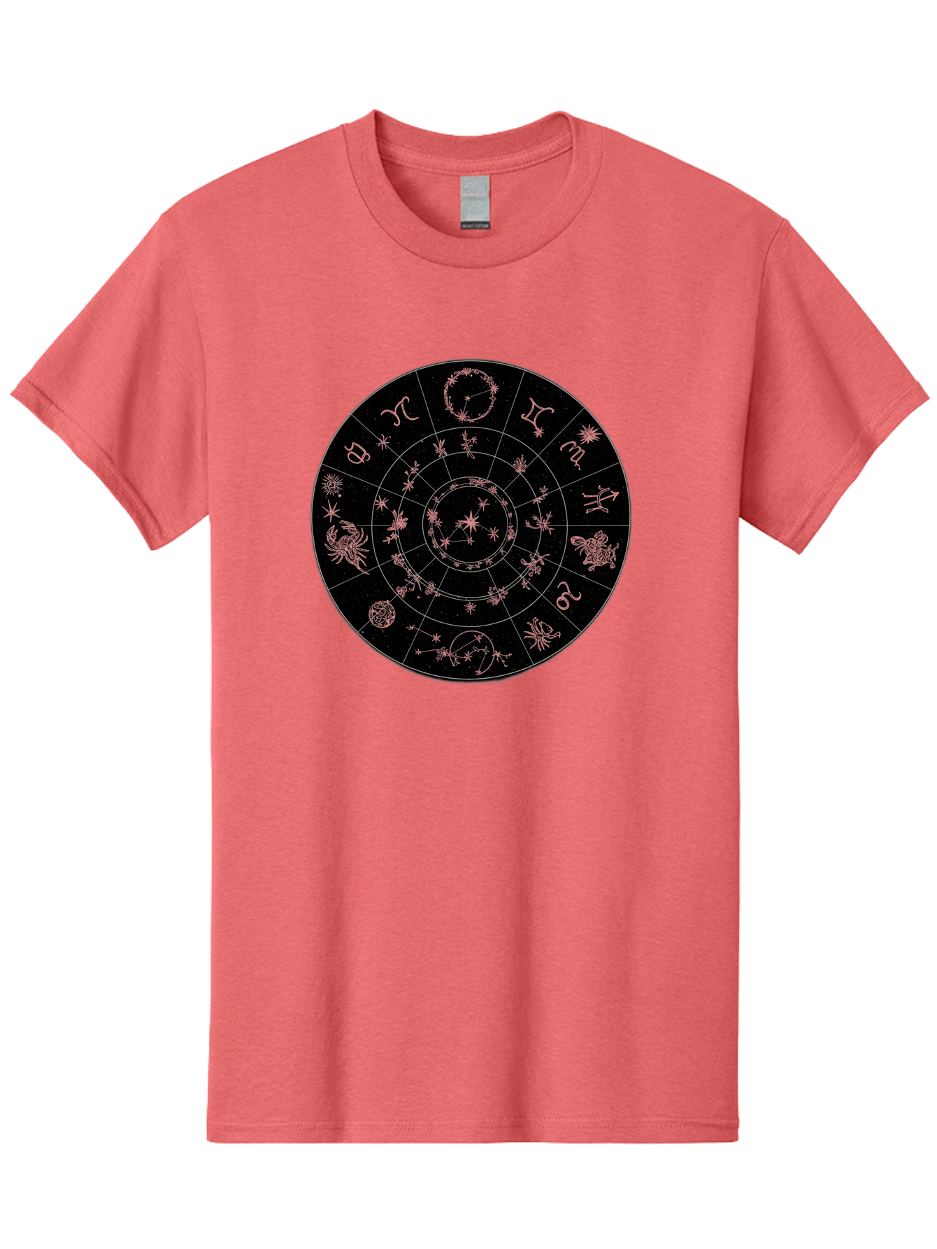 Zodiac-Wheel-1 Men'S Graphic Tee, 100% Cotton, Comfortable Casual Summer Wear, Machine Washable, Zodiac Signs, Astrology Chart, Mystical Symbols, Stars And Constellations, Horoscope Wheel, Spiritual Emblem, Celestial Map, Pink Illustrations Bae343 14