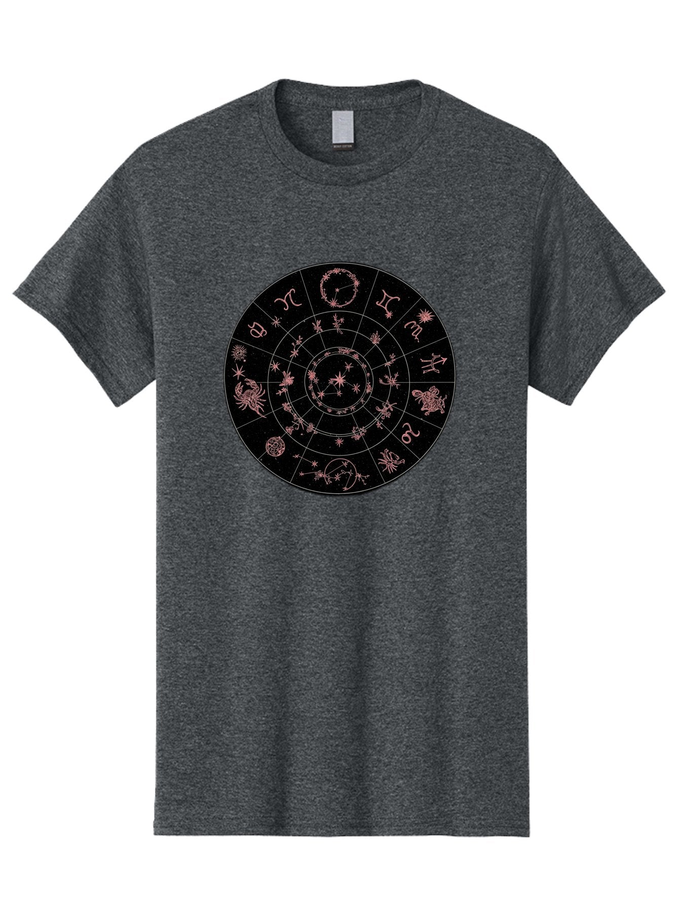 Zodiac-Wheel-1 Men'S Graphic Tee, 100% Cotton, Comfortable Casual Summer Wear, Machine Washable, Zodiac Signs, Astrology Chart, Mystical Symbols, Stars And Constellations, Horoscope Wheel, Spiritual Emblem, Celestial Map, Pink Illustrations Bae343 8