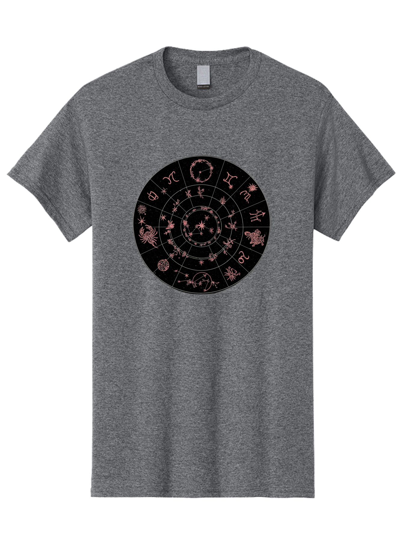 Zodiac-Wheel-1 Men'S Graphic Tee, 100% Cotton, Comfortable Casual Summer Wear, Machine Washable, Zodiac Signs, Astrology Chart, Mystical Symbols, Stars And Constellations, Horoscope Wheel, Spiritual Emblem, Celestial Map, Pink Illustrations Bae343 11