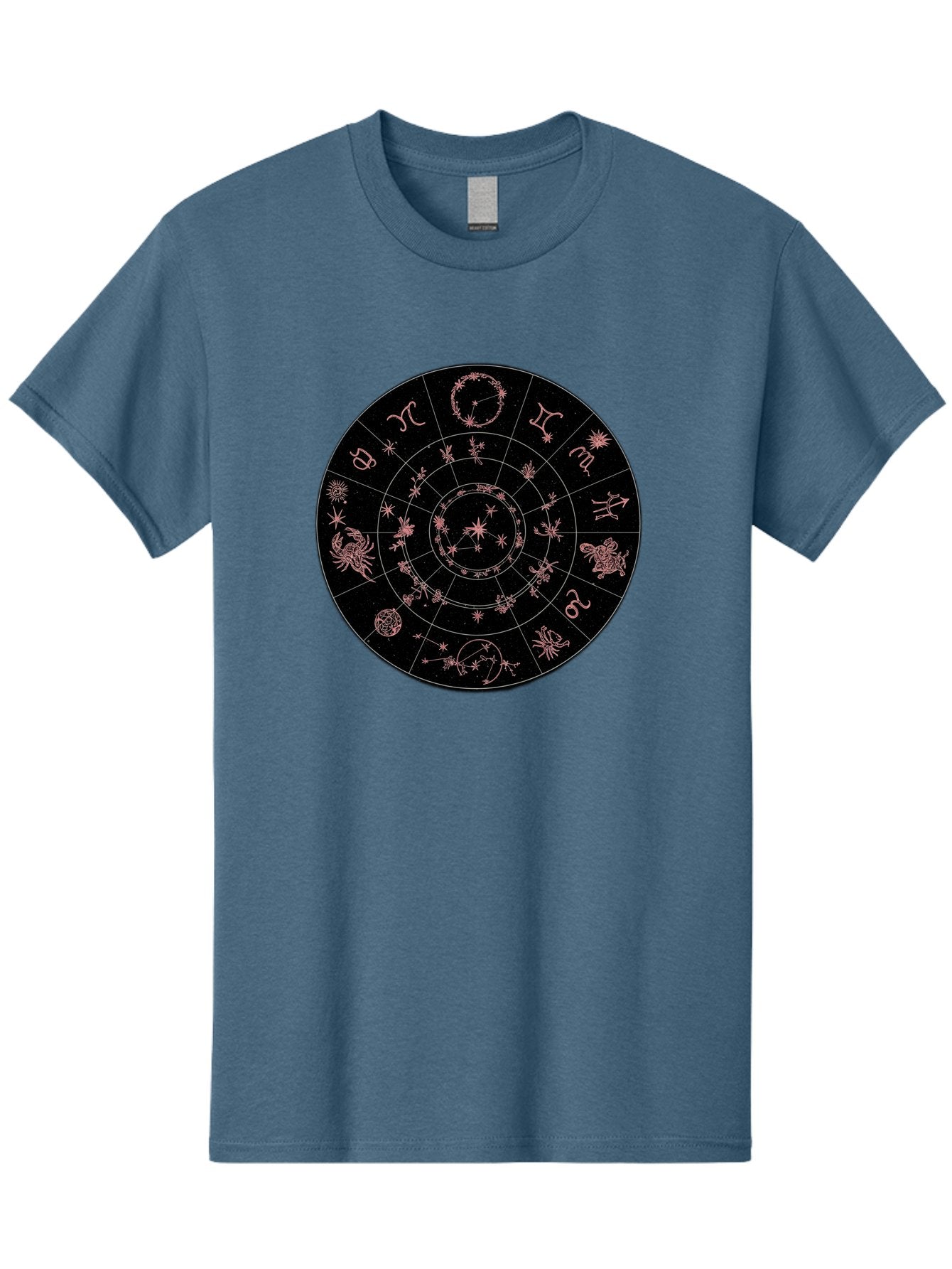 Zodiac-Wheel-1 Men'S Graphic Tee, 100% Cotton, Comfortable Casual Summer Wear, Machine Washable, Zodiac Signs, Astrology Chart, Mystical Symbols, Stars And Constellations, Horoscope Wheel, Spiritual Emblem, Celestial Map, Pink Illustrations Bae343 13