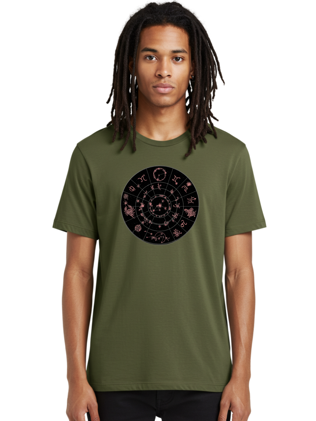 Zodiac-Wheel-1 Men'S Graphic Tee, 100% Cotton, Comfortable Casual Summer Wear, Machine Washable, Zodiac Signs, Astrology Chart, Mystical Symbols, Stars And Constellations, Horoscope Wheel, Spiritual Emblem, Celestial Map, Pink Illustrations Bae343 16
