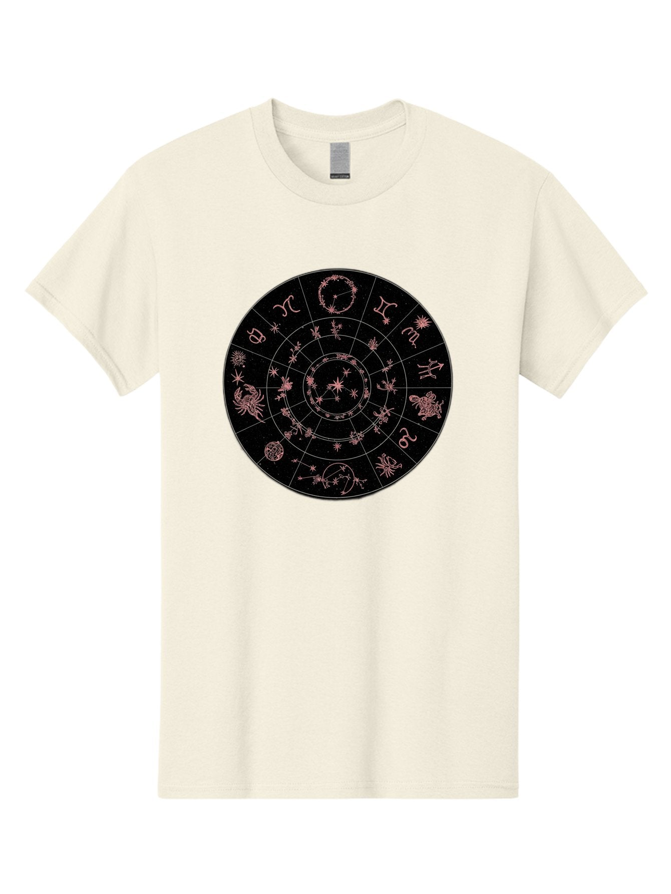 Zodiac-Wheel-1 Men'S Graphic Tee, 100% Cotton, Comfortable Casual Summer Wear, Machine Washable, Zodiac Signs, Astrology Chart, Mystical Symbols, Stars And Constellations, Horoscope Wheel, Spiritual Emblem, Celestial Map, Pink Illustrations Bae343 9