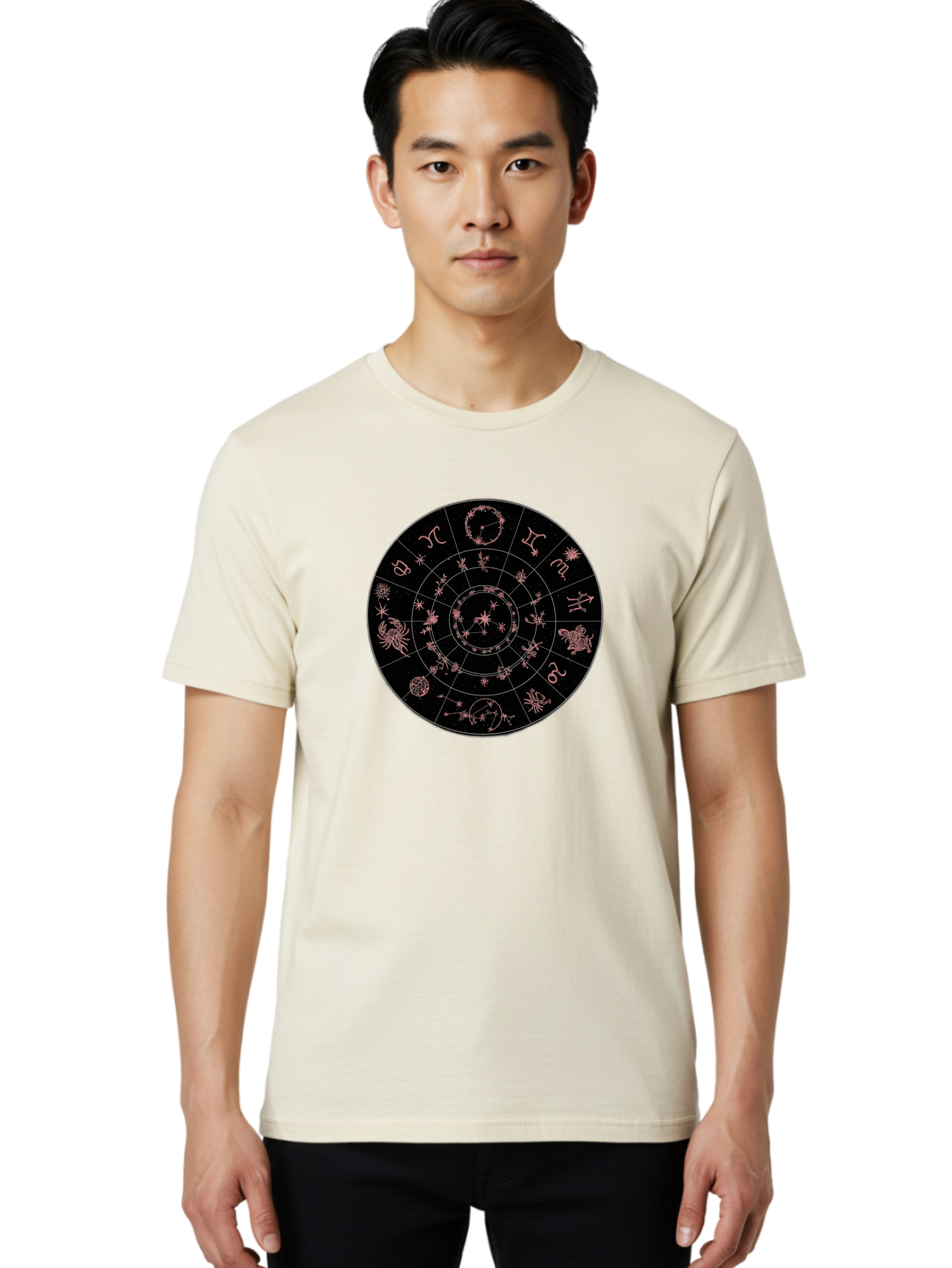 Zodiac-Wheel-1 Men'S Graphic Tee, 100% Cotton, Comfortable Casual Summer Wear, Machine Washable, Zodiac Signs, Astrology Chart, Mystical Symbols, Stars And Constellations, Horoscope Wheel, Spiritual Emblem, Celestial Map, Pink Illustrations Bae343 20
