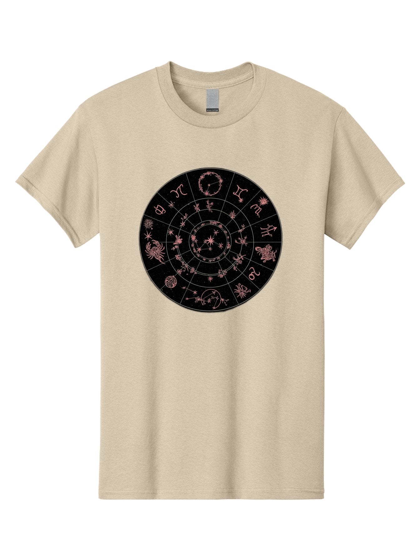 Zodiac-Wheel-1 Men'S Graphic Tee, 100% Cotton, Comfortable Casual Summer Wear, Machine Washable, Zodiac Signs, Astrology Chart, Mystical Symbols, Stars And Constellations, Horoscope Wheel, Spiritual Emblem, Celestial Map, Pink Illustrations Bae343 14