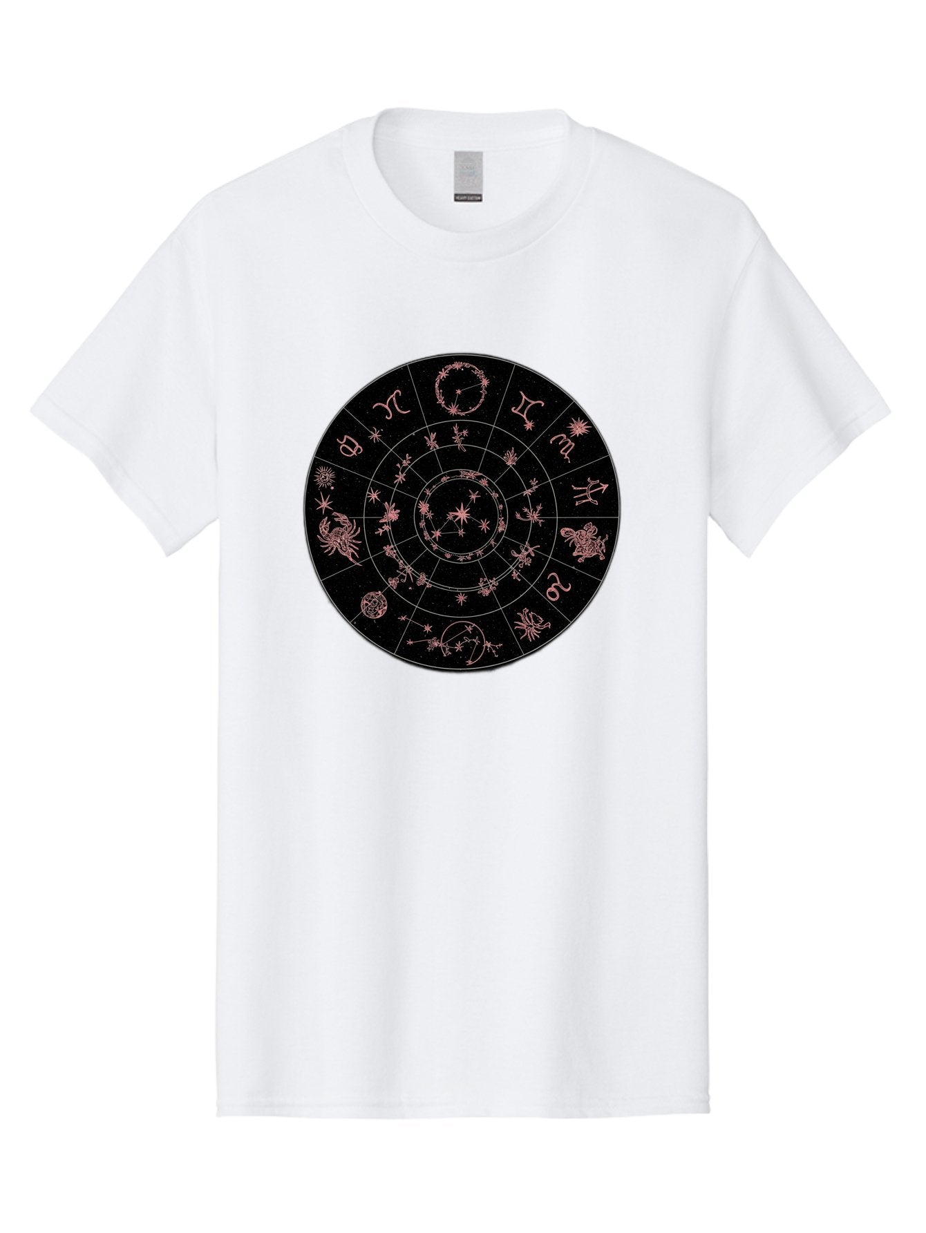 Zodiac-Wheel-1 Men'S Graphic Tee, 100% Cotton, Comfortable Casual Summer Wear, Machine Washable, Zodiac Signs, Astrology Chart, Mystical Symbols, Stars And Constellations, Horoscope Wheel, Spiritual Emblem, Celestial Map, Pink Illustrations Bae343 6