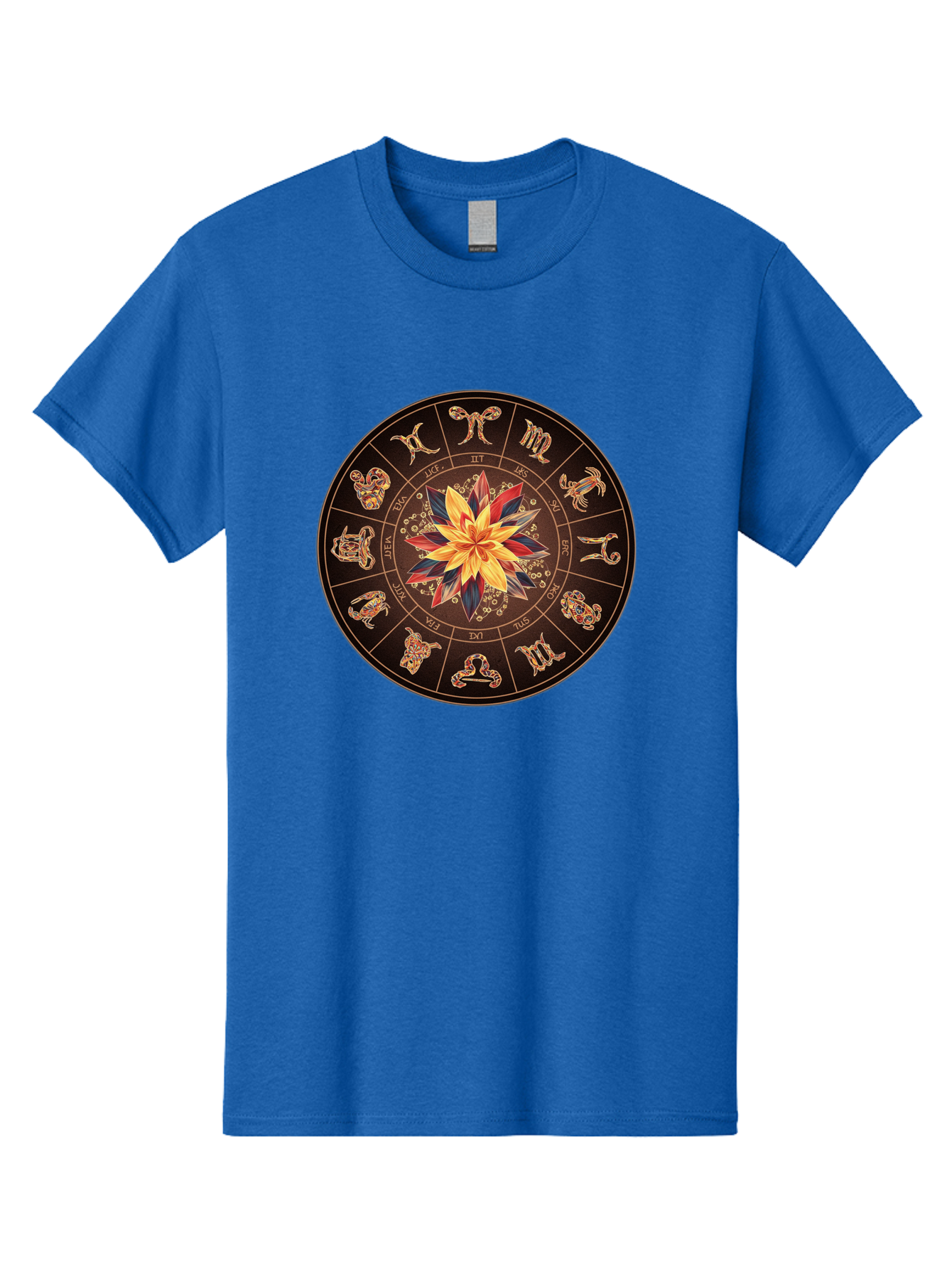 Zodiac-Wheel Men'S Graphic Tee, 100% Cotton, Comfortable Casual Summer Wear, Machine Washable, Zodiac Wheel, Astrology Symbols, Star Signs, Mystical Design, Colorful Flower, Gold Accents, Spiritual Significance, Celestial Body, Bae345 10