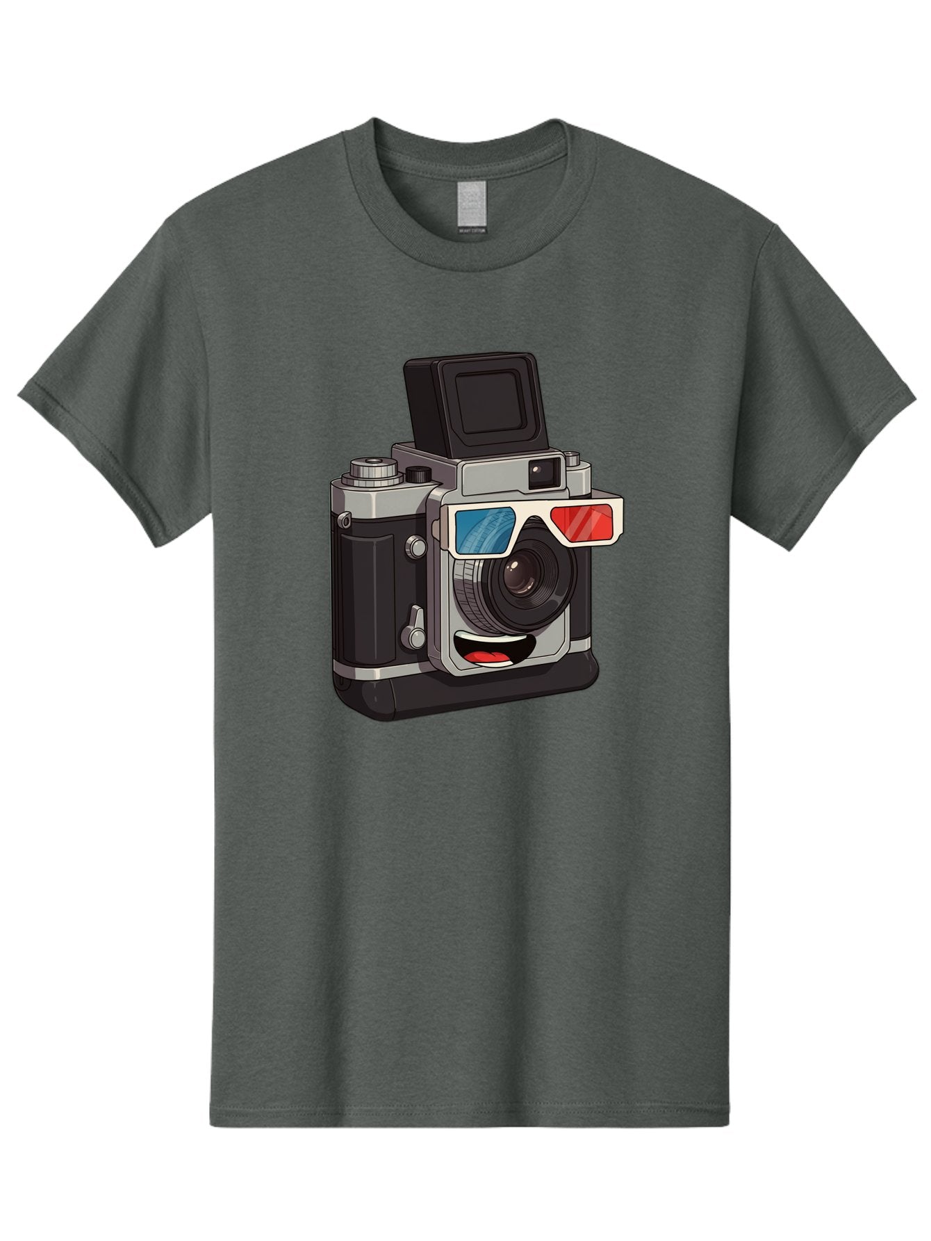 3D-Camera Men'S Graphic Tee, 100% Cotton, Comfortable Casual Summer Wear, Machine Washable, Vintage Camera, 3D Glasses, Retro Style, Cartoon Character, Photography Equipment, Nostalgic Feel, Funky Accessories, Camera Lens Bae347