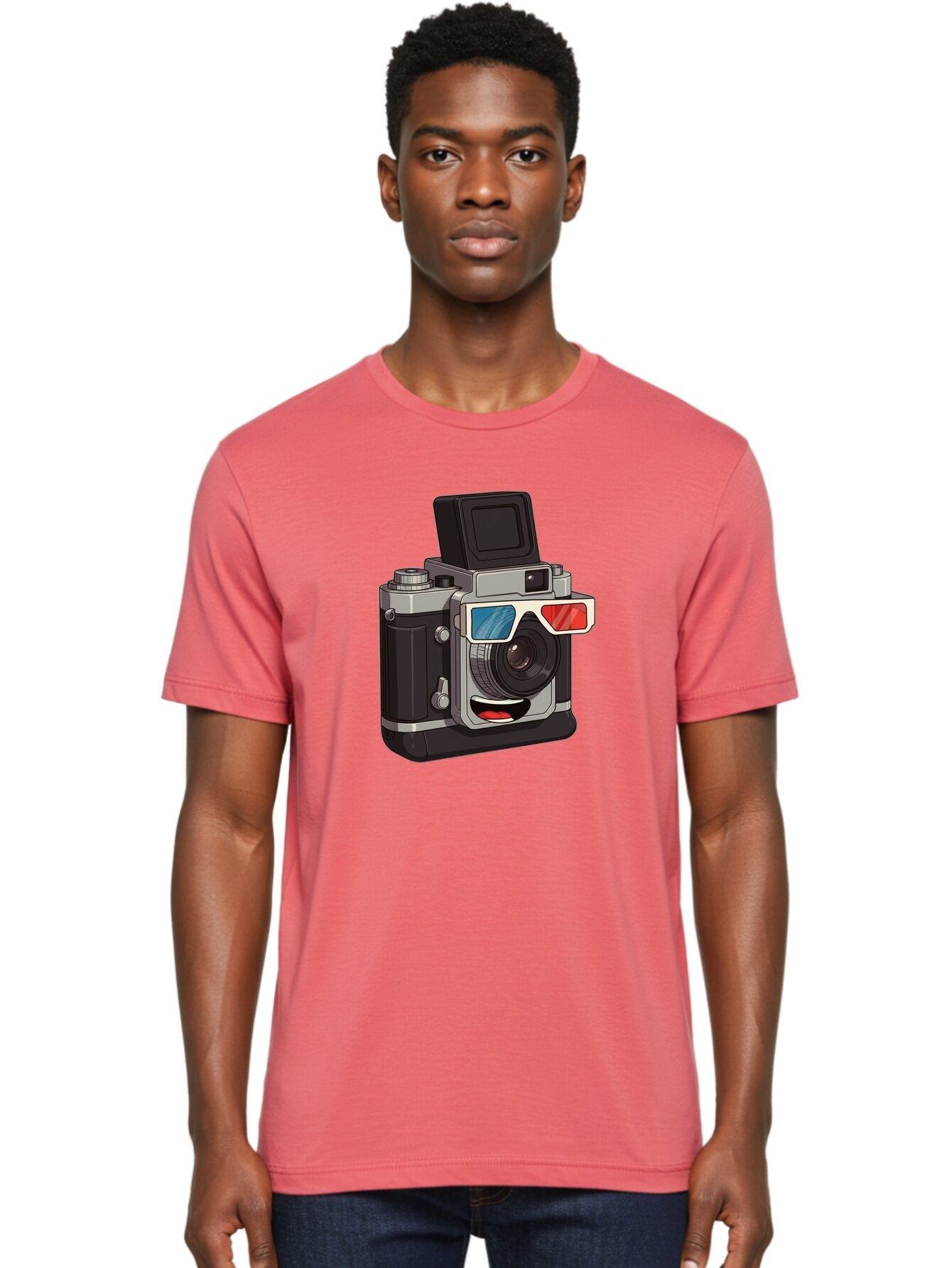 3D-Camera Men'S Graphic Tee, 100% Cotton, Comfortable Casual Summer Wear, Machine Washable, Vintage Camera, 3D Glasses, Retro Style, Cartoon Character, Photography Equipment, Nostalgic Feel, Funky Accessories, Camera Lens Bae347 24